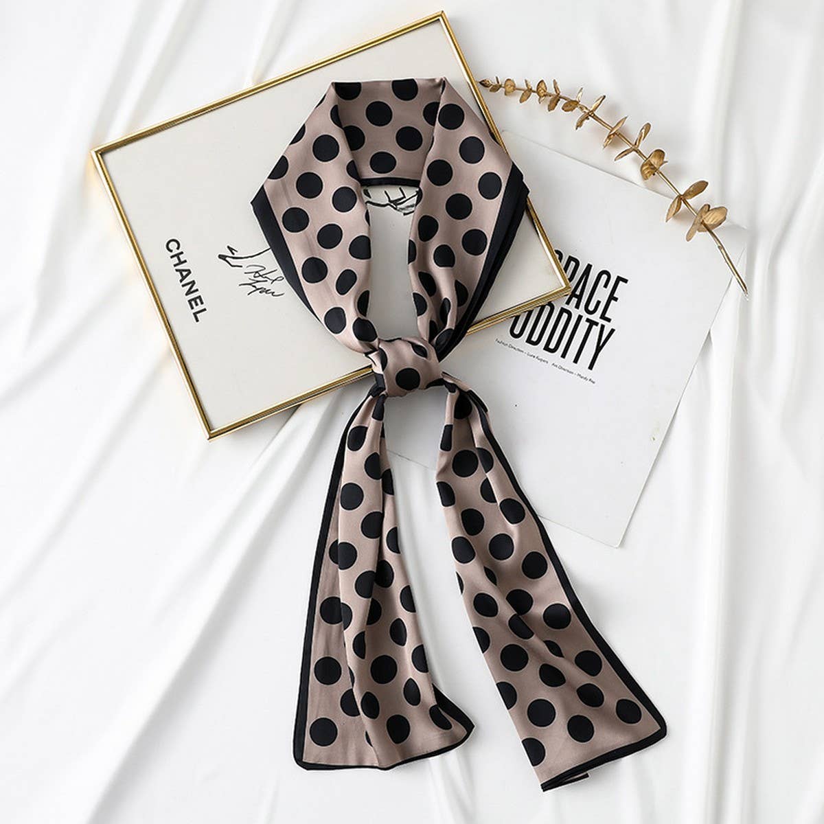 DOT PRINT SQUARE NECK SATIN SCARFS HEAD SCARF