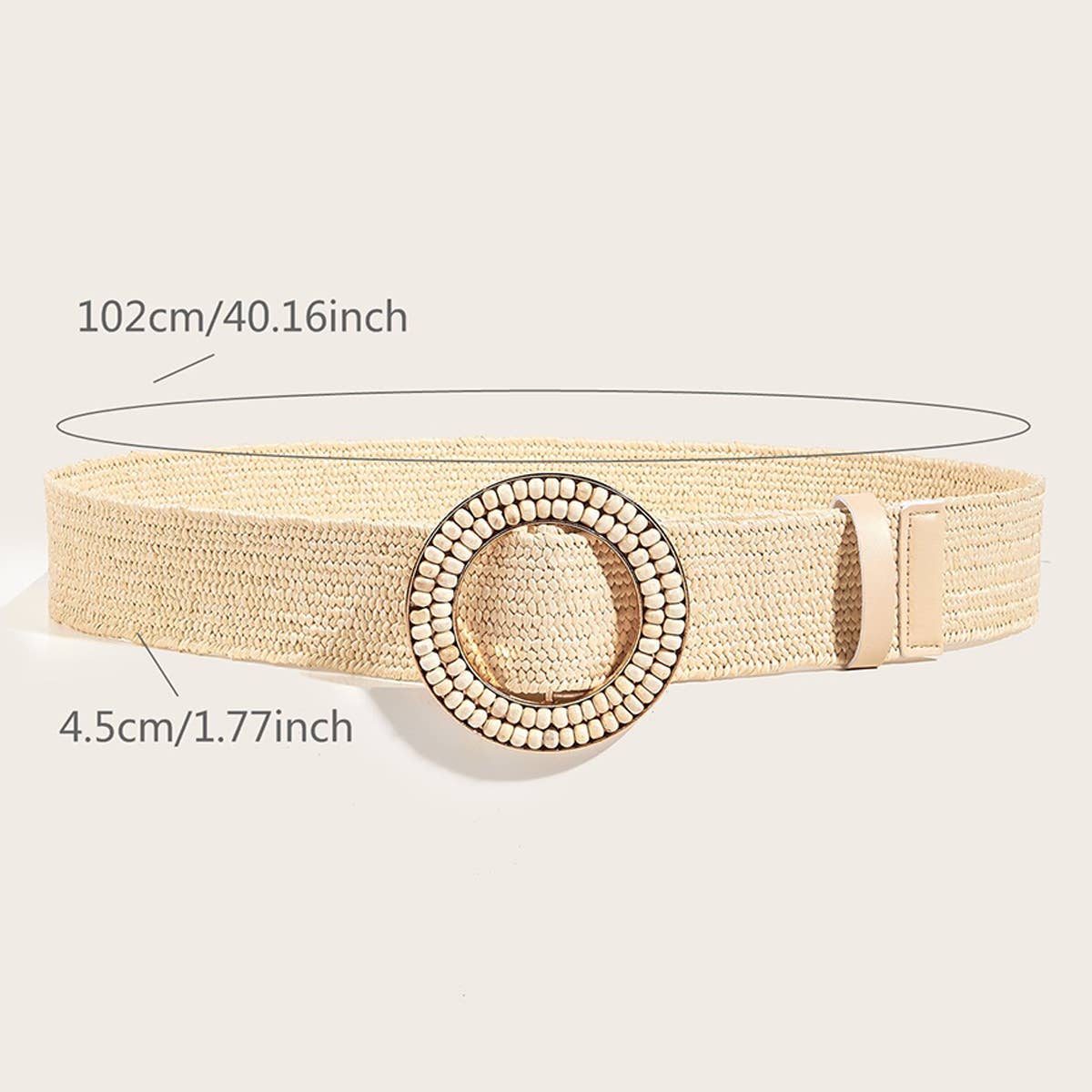 HAND-EMBELLISHED ROUND BUCKLE STRAW BELT_CWABE0439