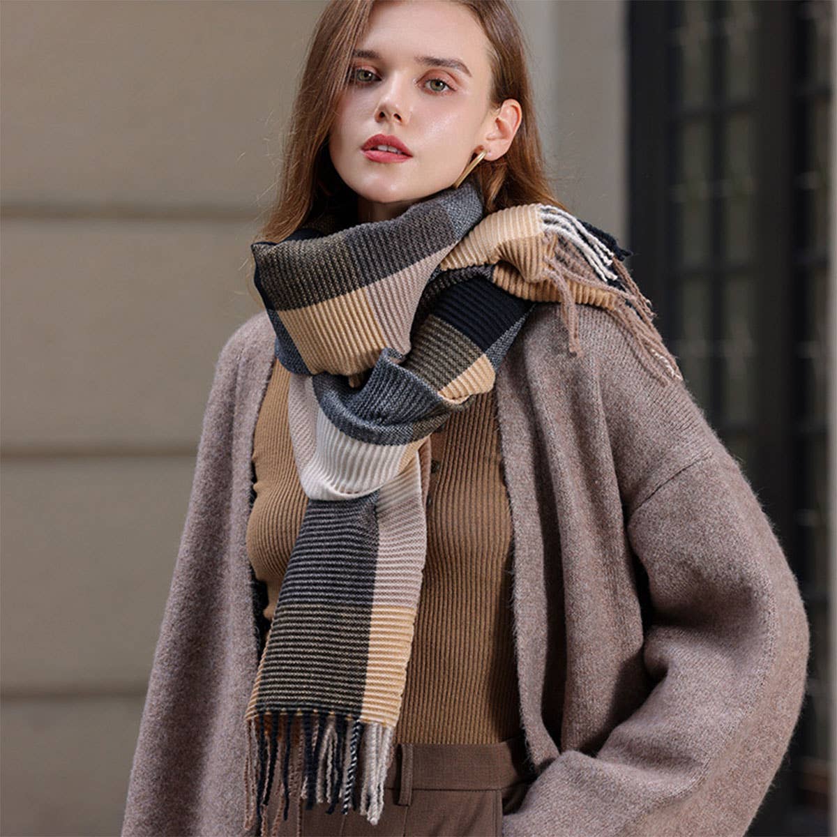 Crinkle Plaid Winter Scarf ? Unisex Soft Wrap