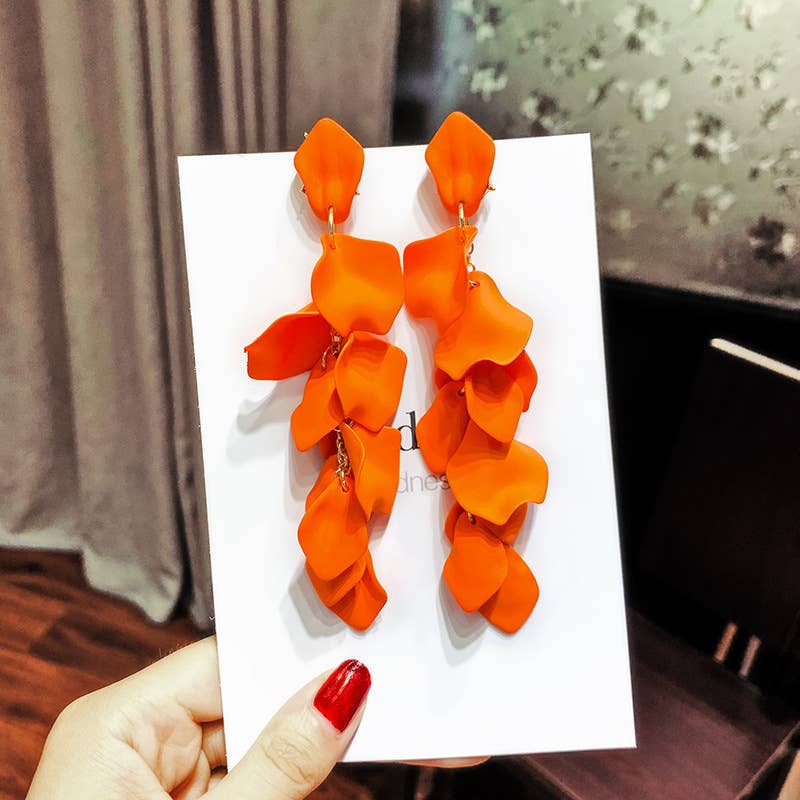S925 Silver needle sexy rose petal long earrings