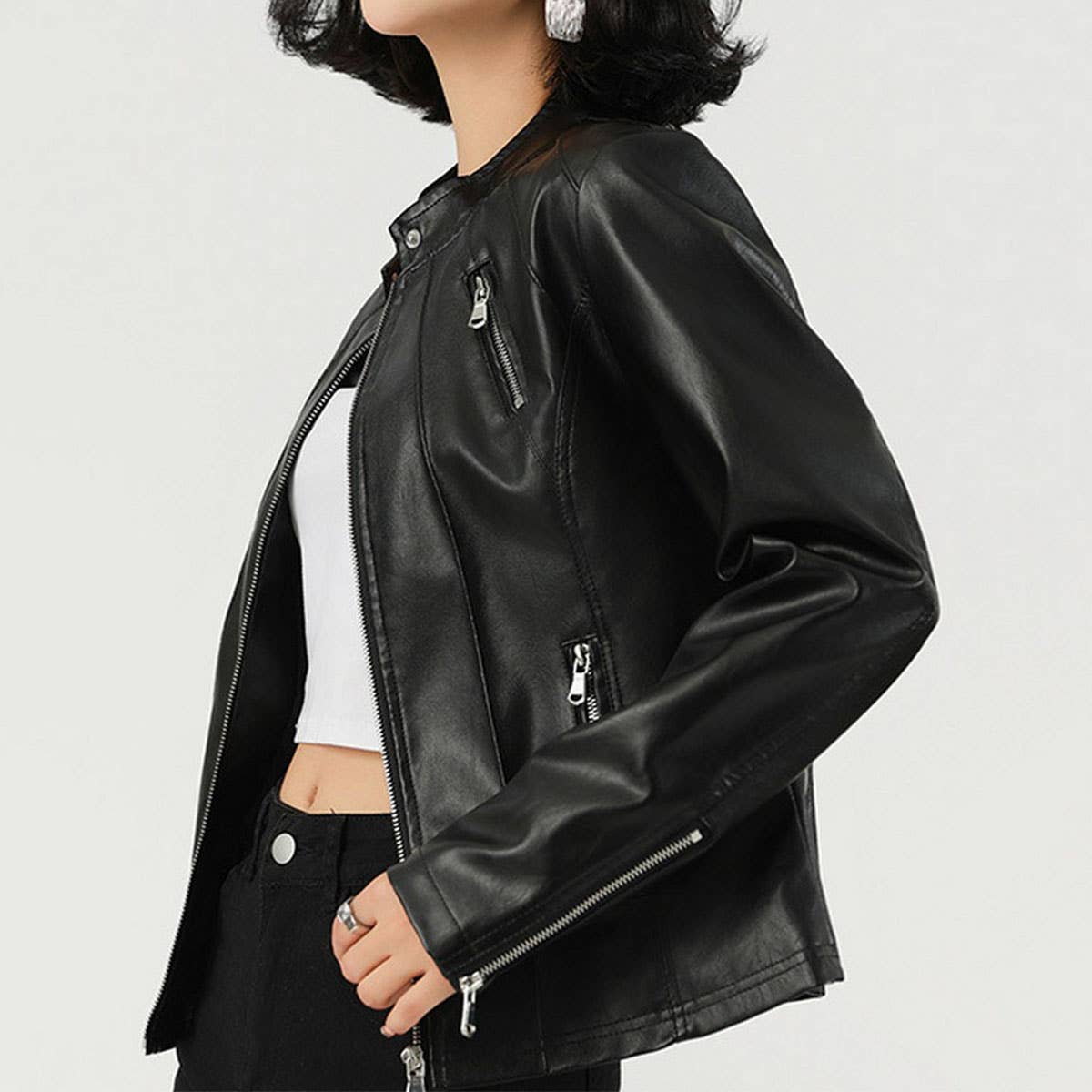 Slim Fit PU Leather Jacket??œFall Fashion for Women_CWMM9008