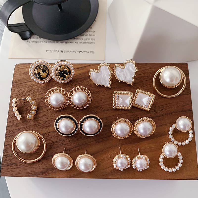 S925 Silver needle pearl stud Geometric earrings