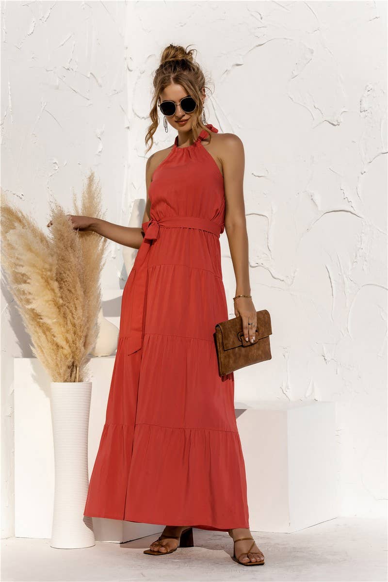 CWDMD4828_SUMMER HALTER NECK STRAPPY BACKLESS DRESS