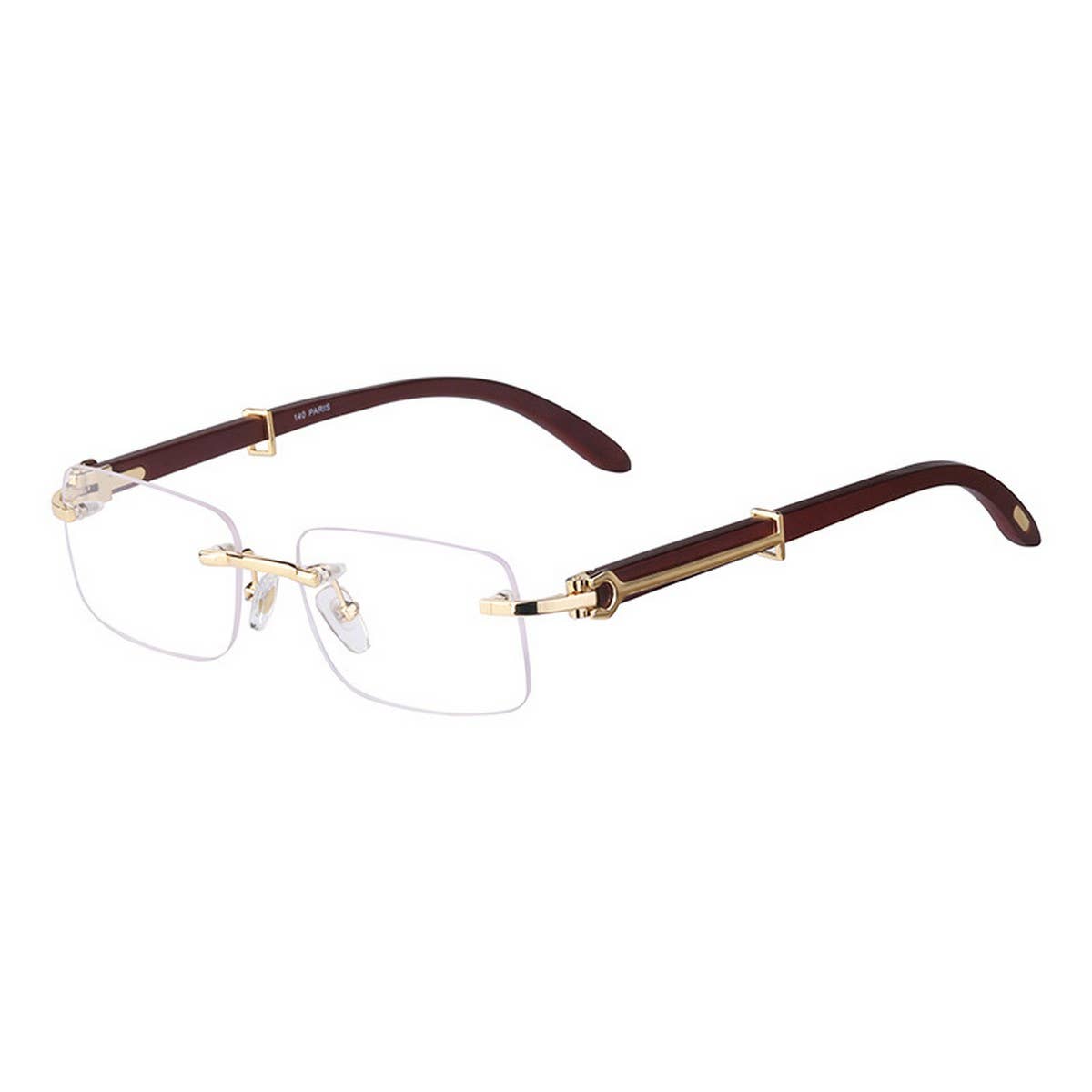 VINTAGE FRAMELESS WOOD GRAIN TEMPLE SUNGLASSES