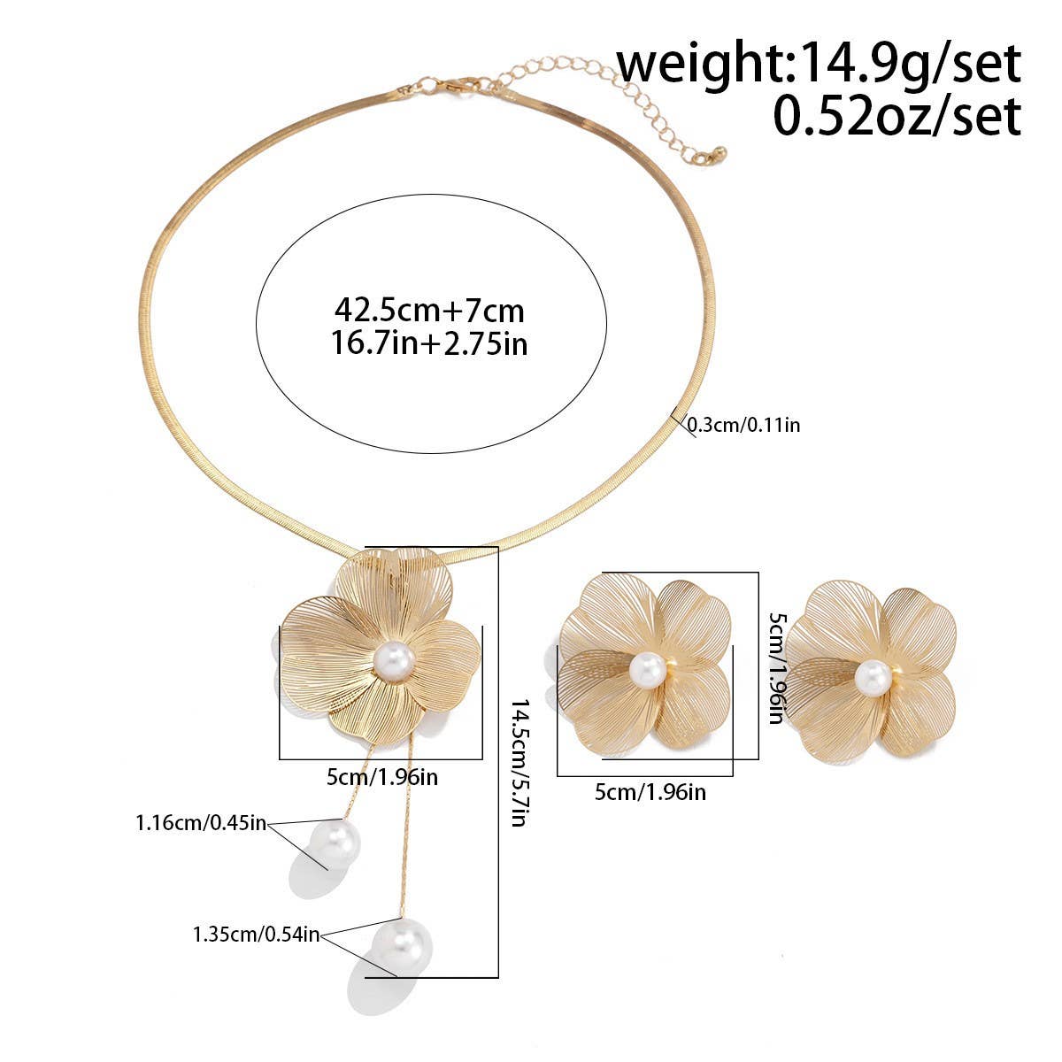 TEXTURED FLOWER SWEET COOL NECKLACE EARRING SET