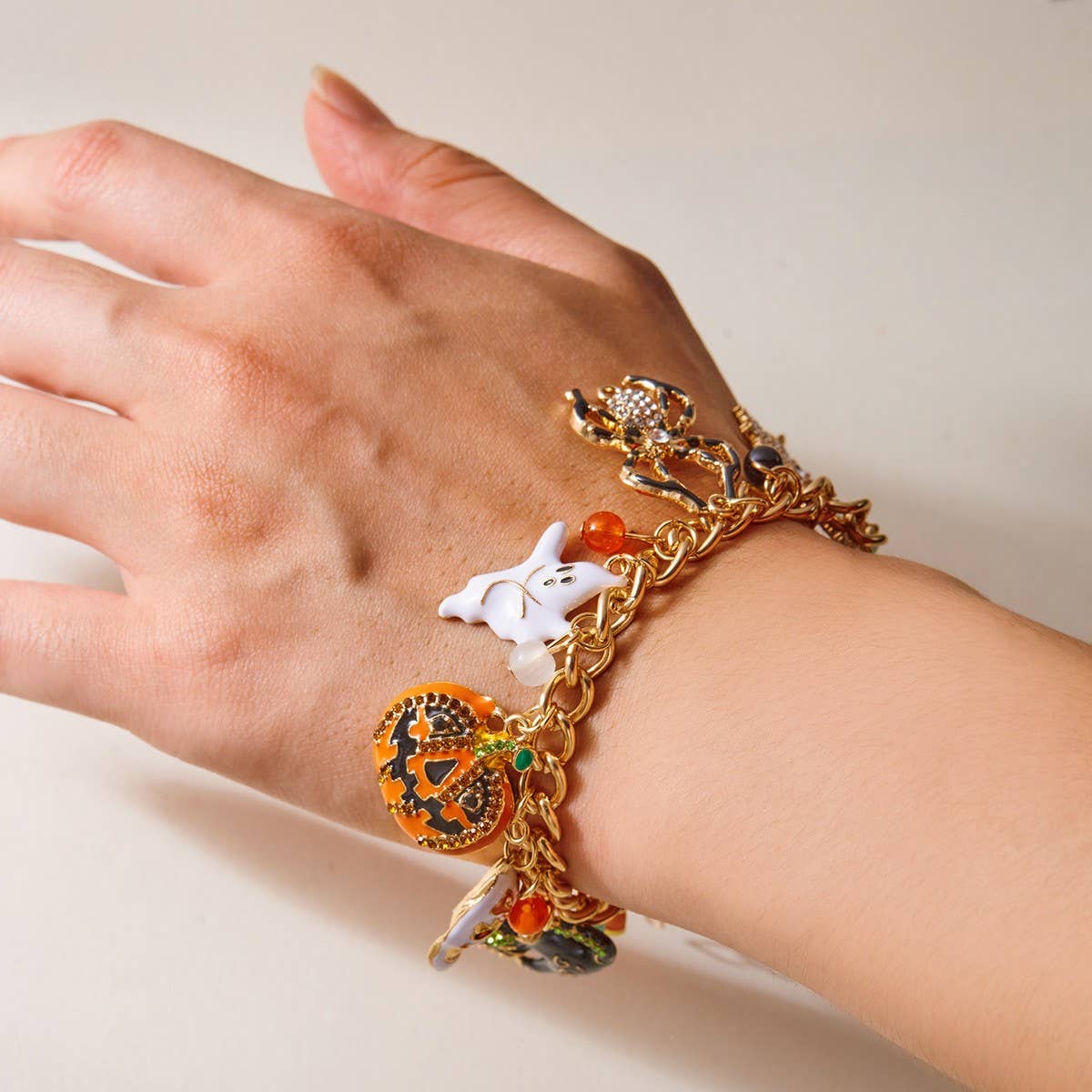 CWAHA3285_HALLOWEEN PUMPKIN SPIDER COMBINATION BRACELET