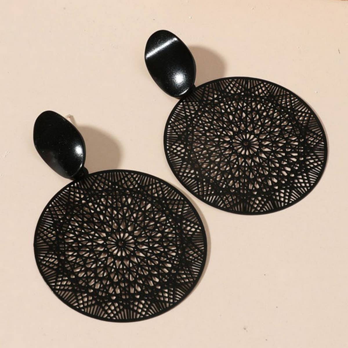 BUTTERFLY PAINTING OIL BLACK HOLLOW EARRINGS_CWAJE2448
