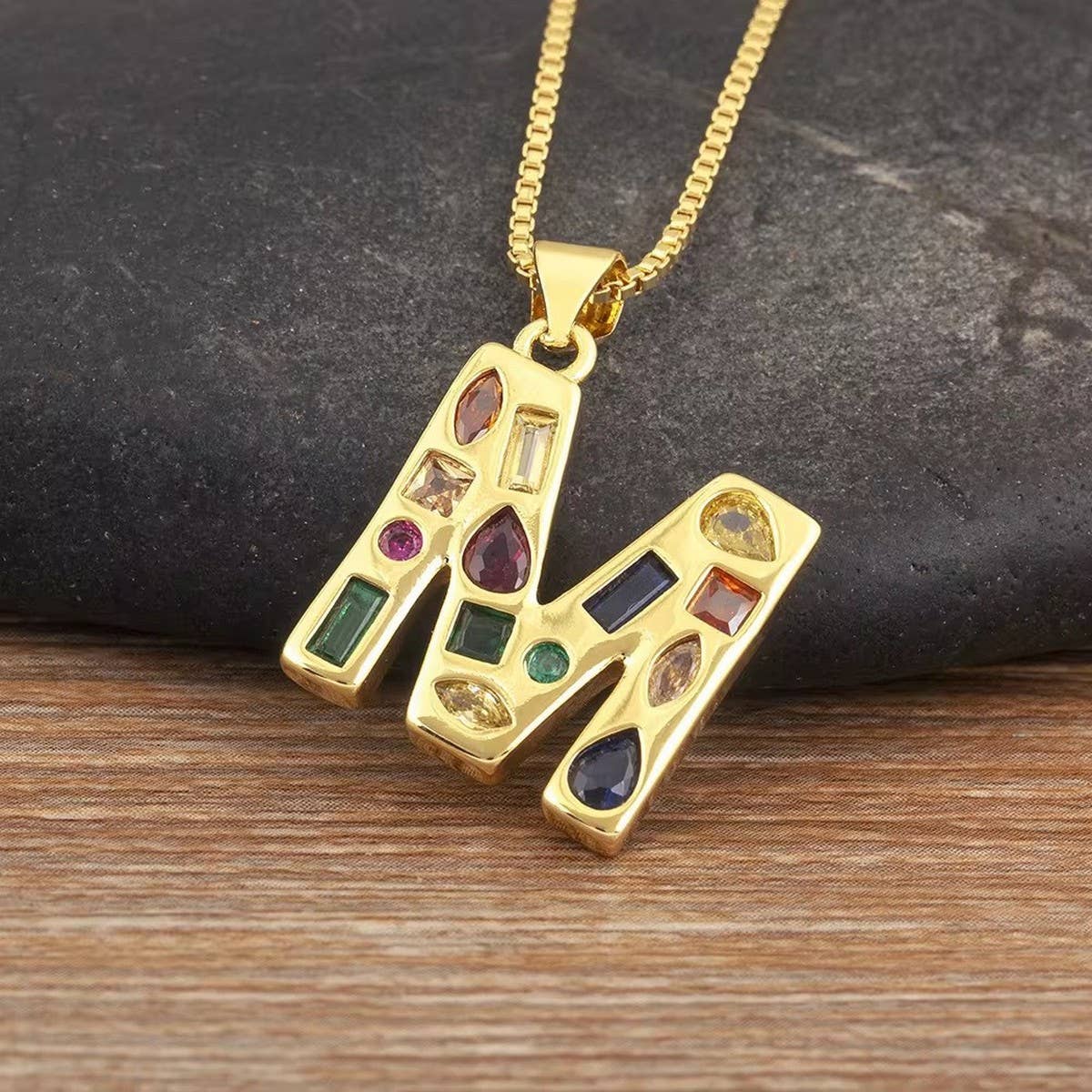 26 Letters Copper Zirconia Pendant Necklace_CWMM5873