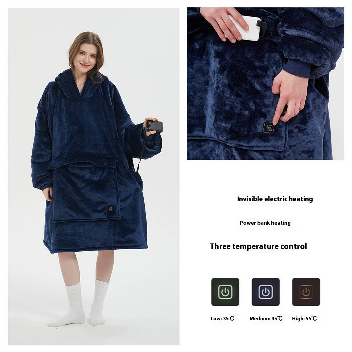 USB Heated Hoodie Blanket Double-Layer Flannel