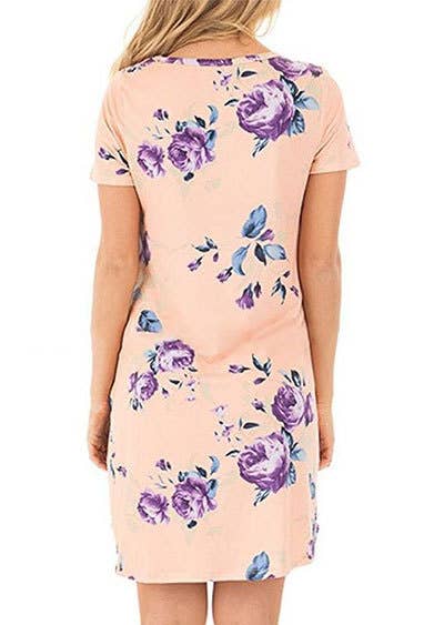 FLORAL PRINT BASIC CREW NECK PULLOVER DRESS
