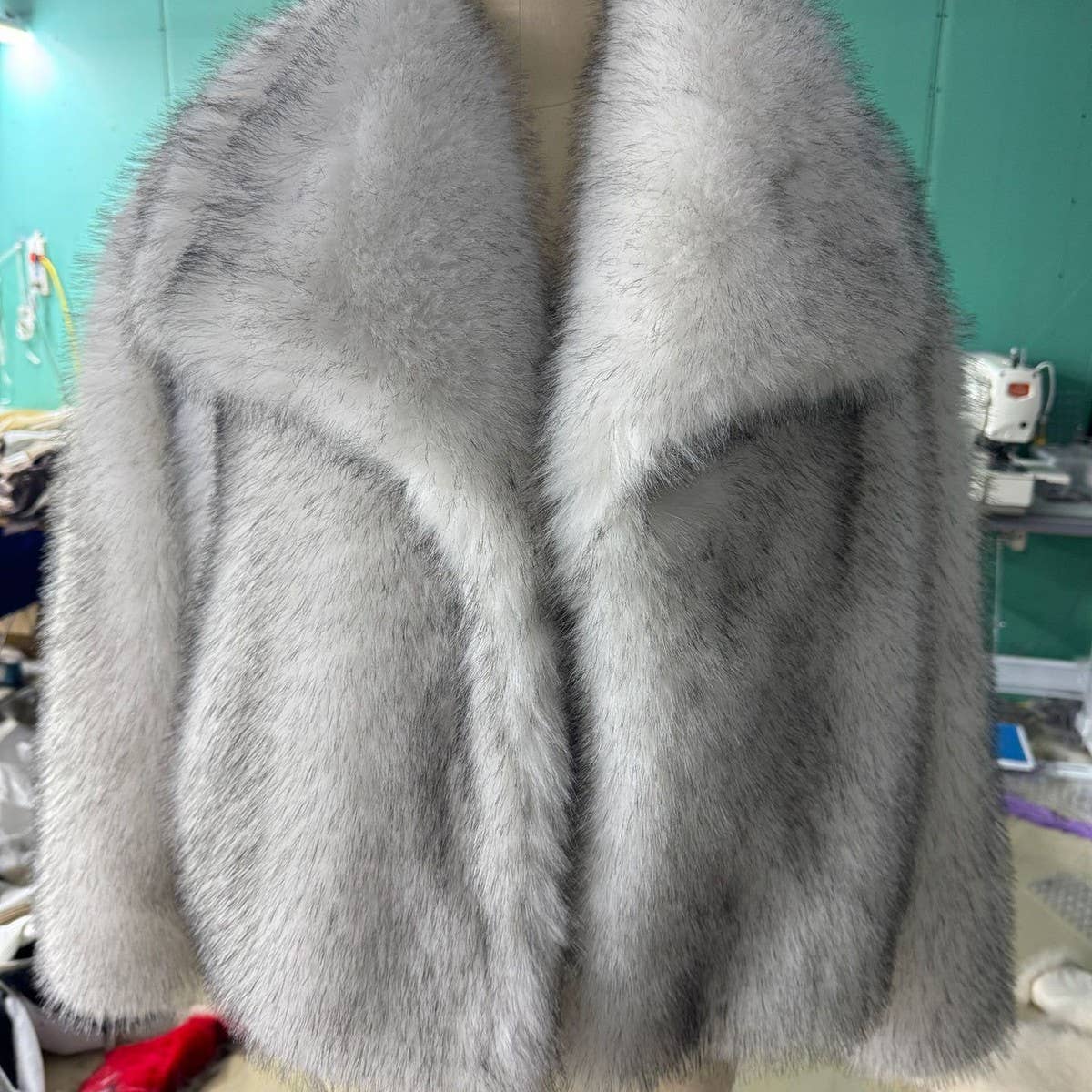 Faux Fox Fur Short Coat with Large Collar