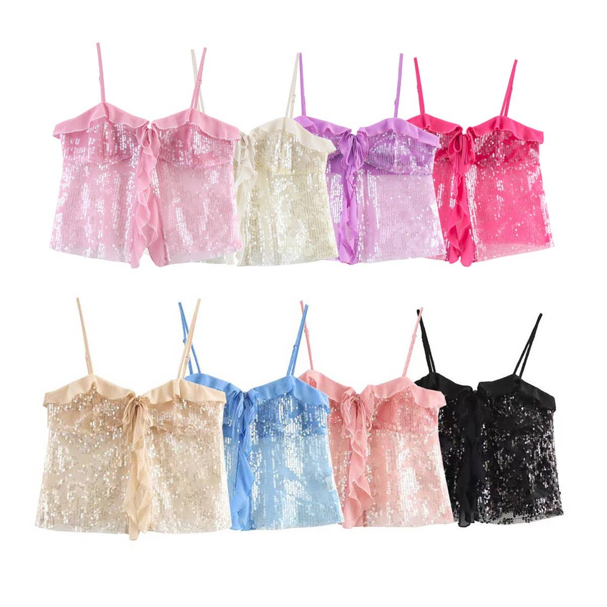 Sequin Sleeveless Crop Cami Top for Women