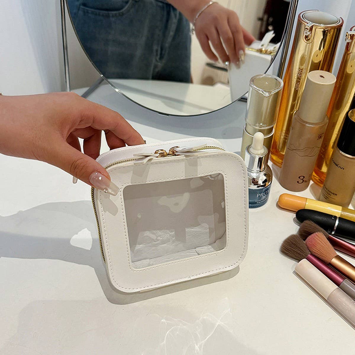 WHITE SIMPLE FASHION TRANSPARENT COSMETIC BAG_CWAB4368