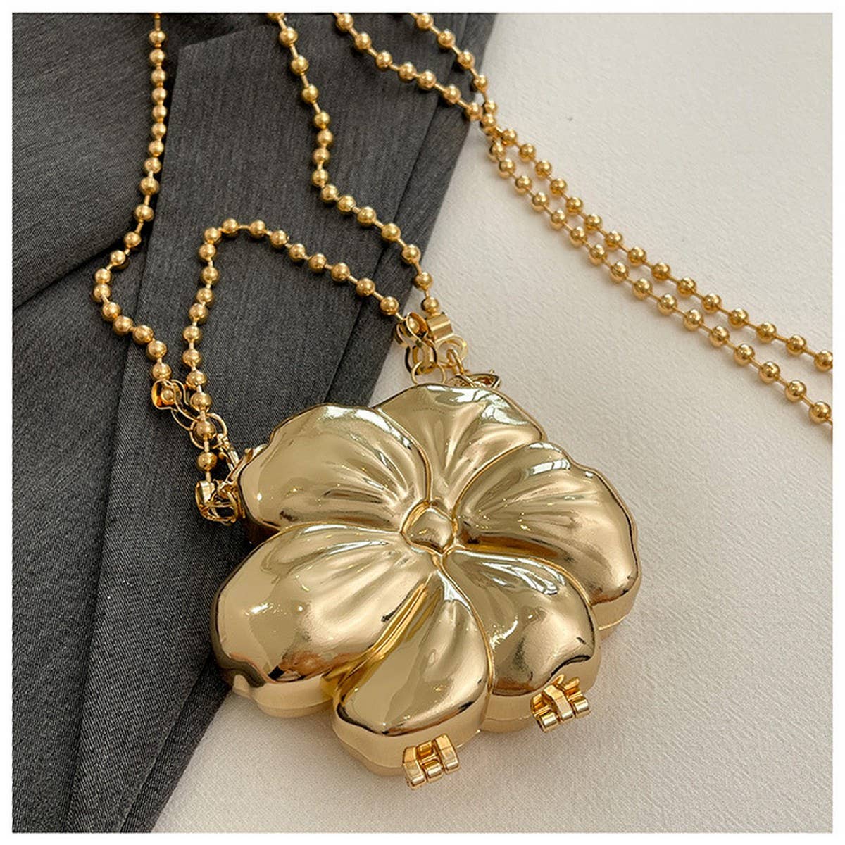 FLOWER SHAPED CLUTCH BAG METAL SHOULDER BAG_CWAB3241