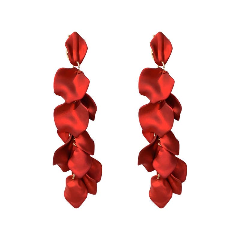 S925 Silver needle sexy rose petal long earrings