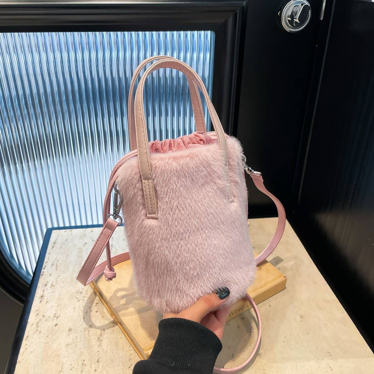 Soft Plush Bucket Bag Women Crossbody Shoulder_CUAB00558
