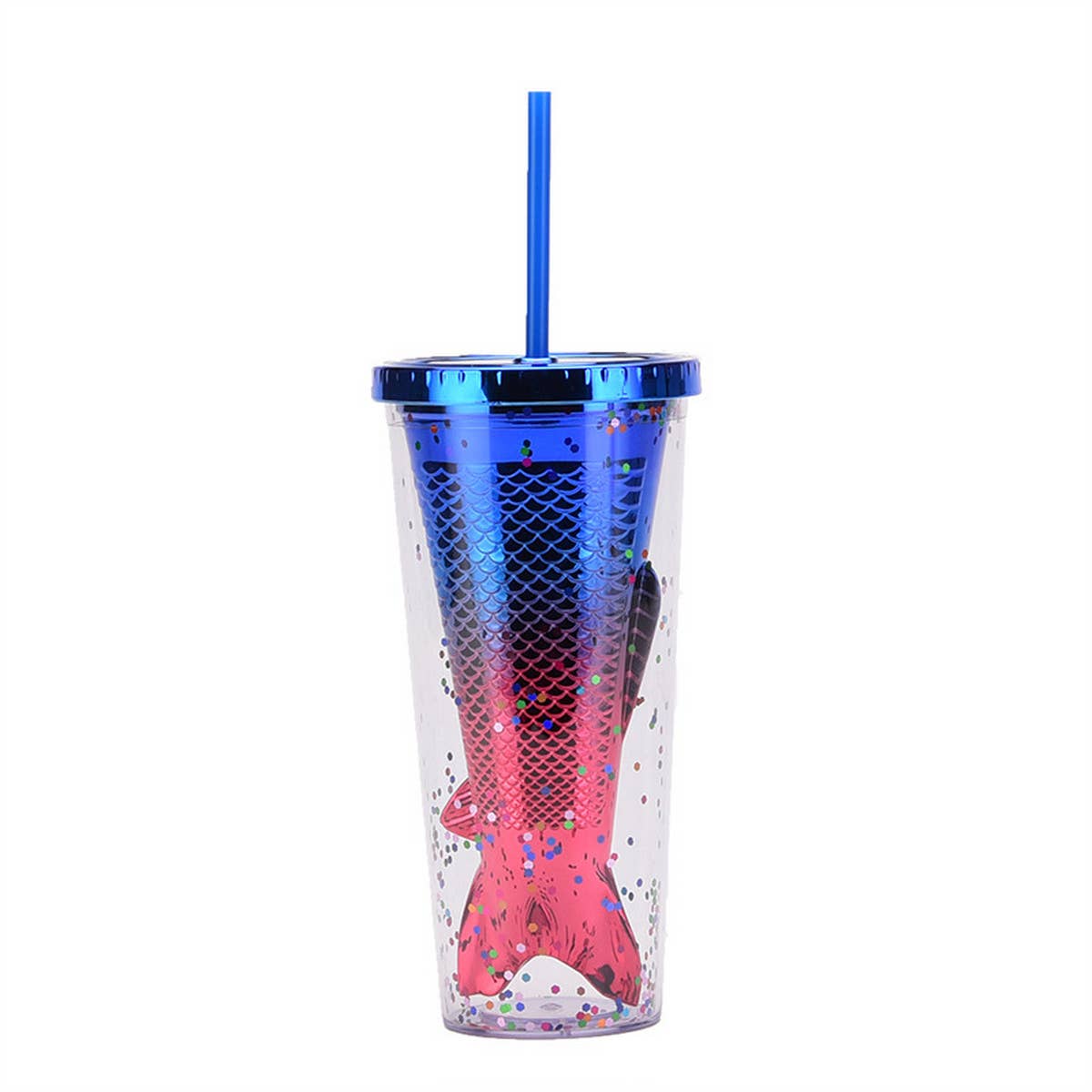DOUBLE LAYER GRADIENT MERMAID TAIL WATER CUP