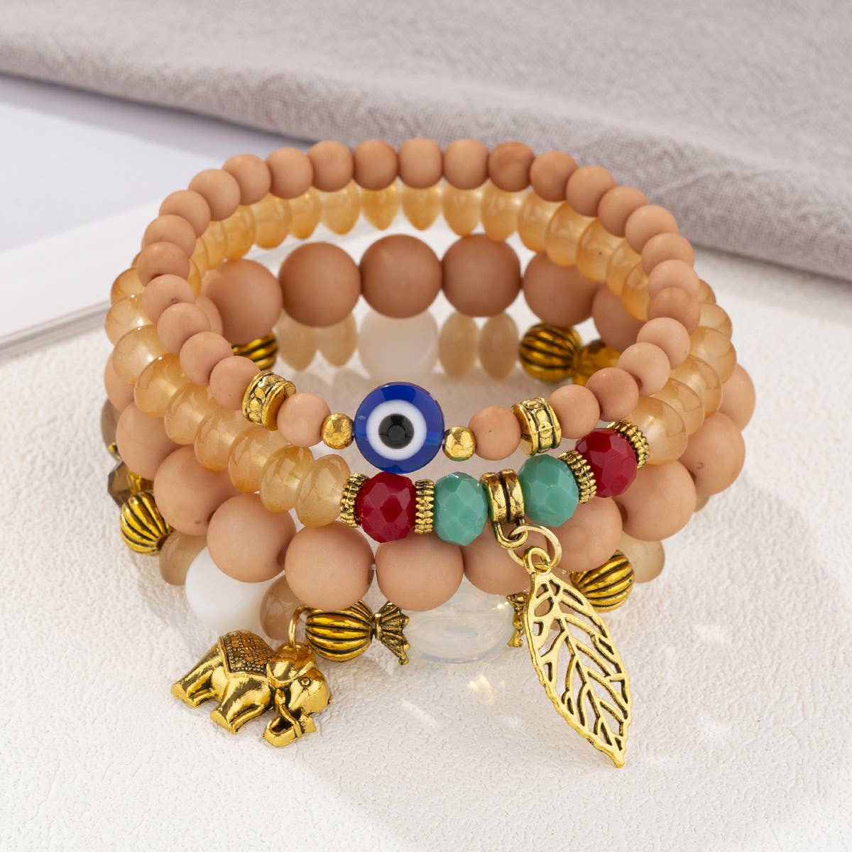 MULTI-LAYERED ELEPHANT LEAF BEAD BRACELET