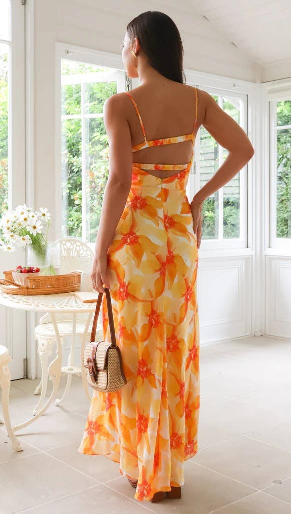 Floral print halter midlength dress