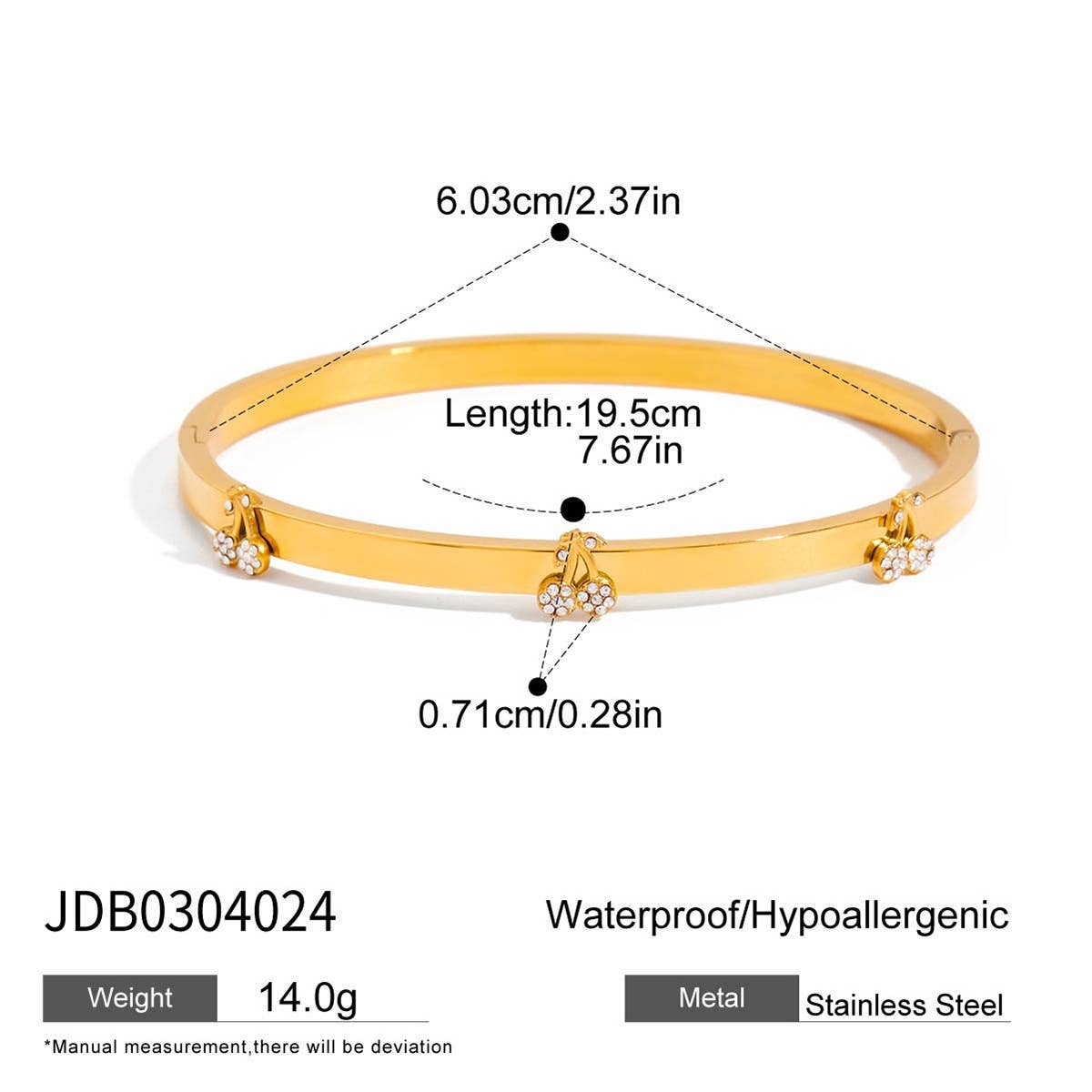 Classic 18K Gold Round White Zircon Open Bangle