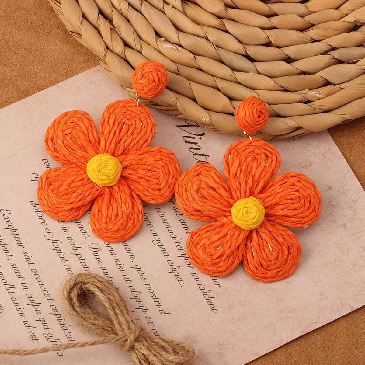 NEW VINTAGE SIMIAN GRASS VINE WOVEN EARRINGS_CWAJE4011
