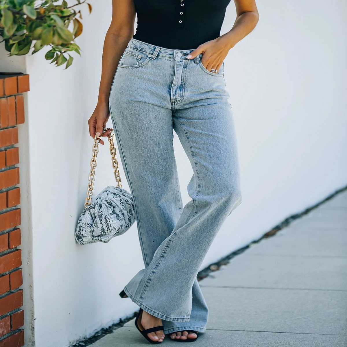 Washed Split Hem Jeans ? Mid Rise Casual Pants