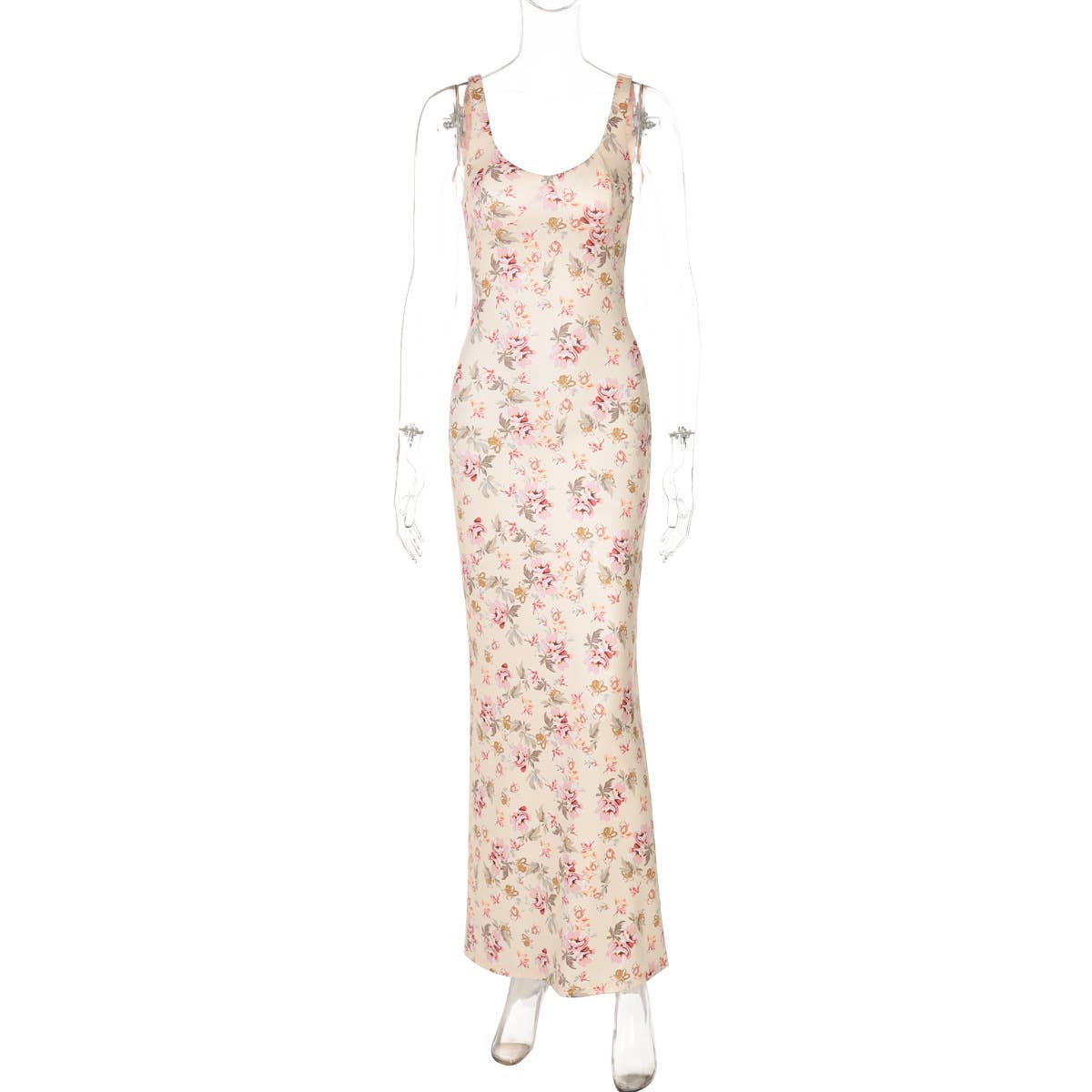 Floral U-Neck Slit Spaghetti Strap Dress