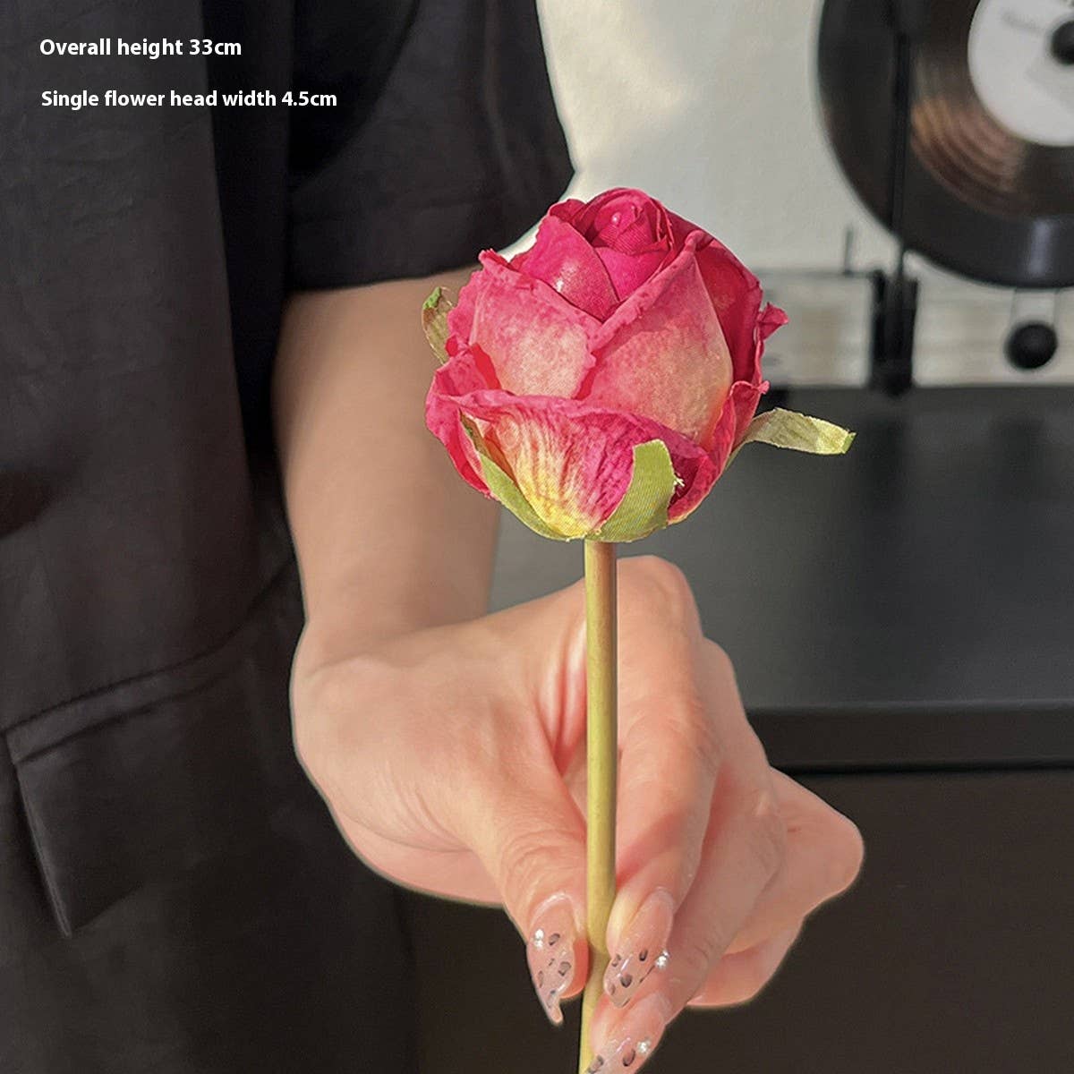 Burnt Edge Angora Red Rose Bouquet for Decoration_CWMM6574
