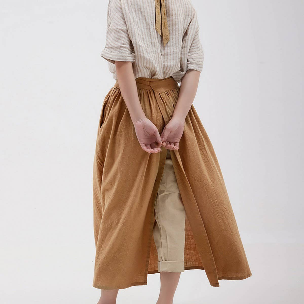 Pleated thin linen Apron with pockets vintage_CWMM3309