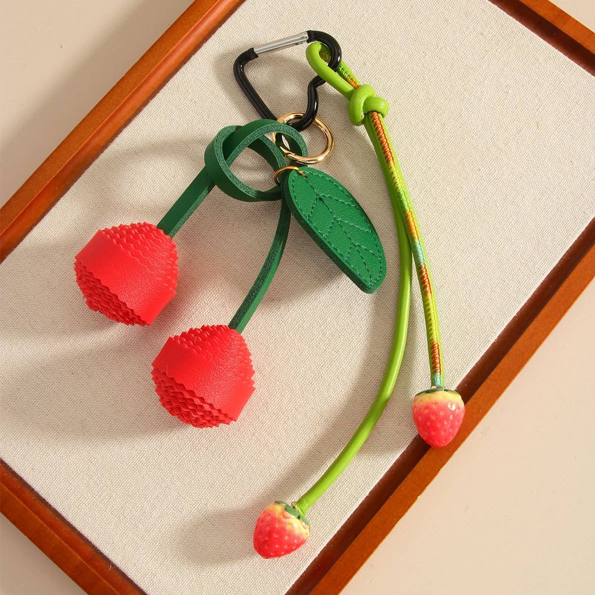 Cute PU Cherry Woven Ball Keychain Charm
