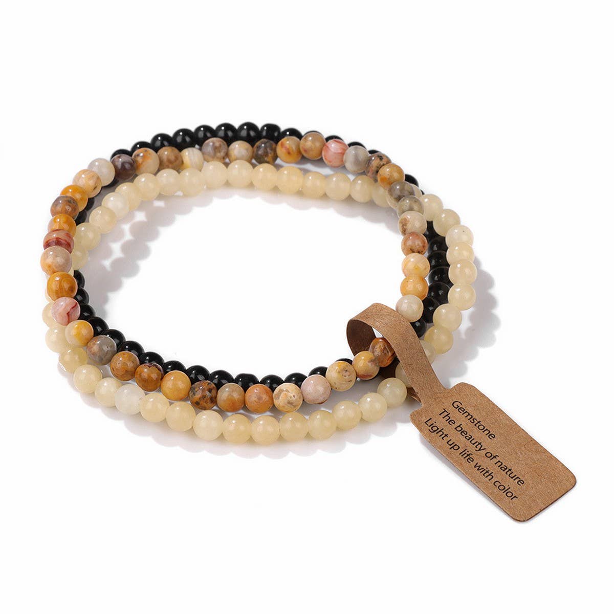 CWAJE4219_VINTAGE NATURAL STONE 4MM BEAD SET BRACELET