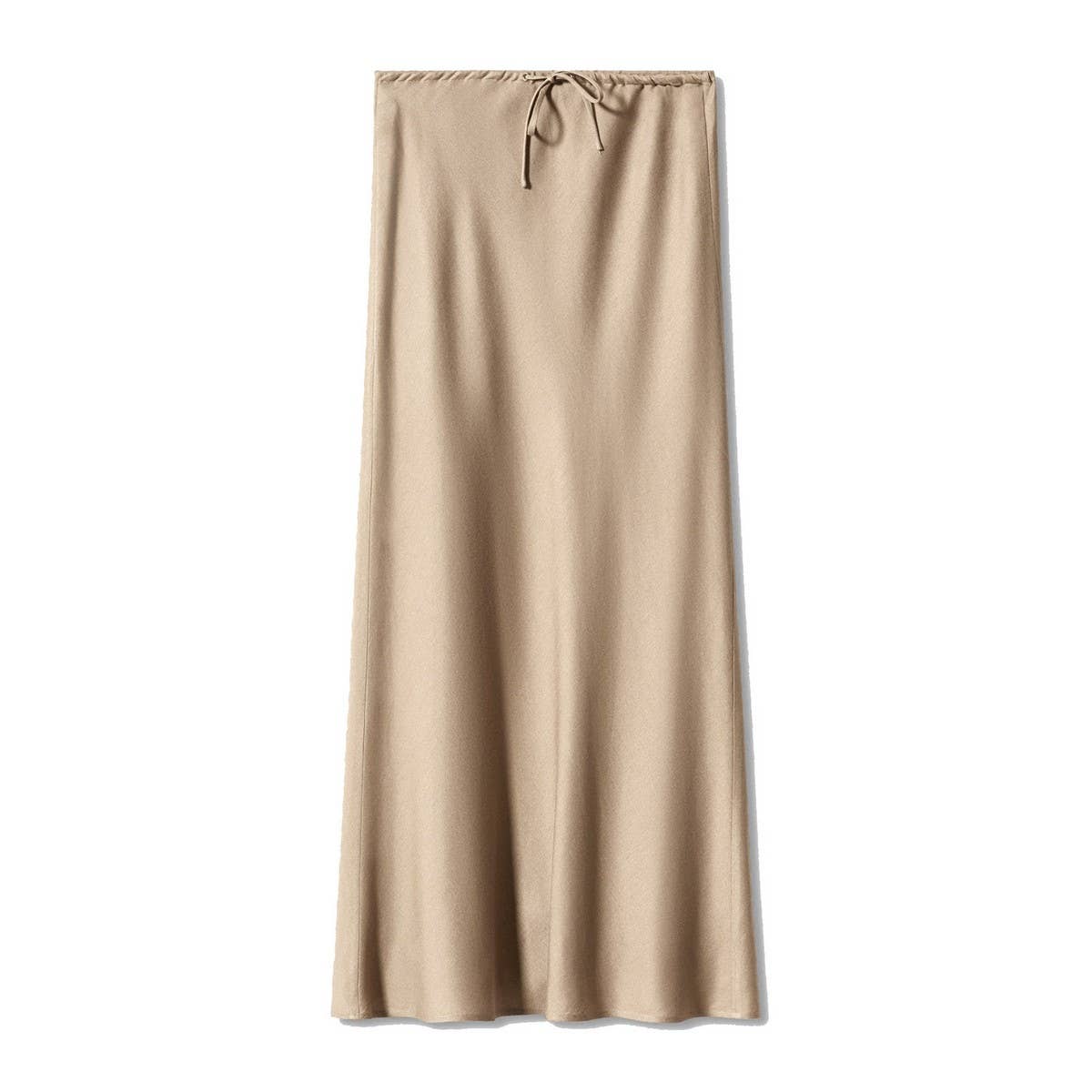 SATIN LONG SKIRT HIGH WAIST DRAWSTRING SKIRT_CWAB4792