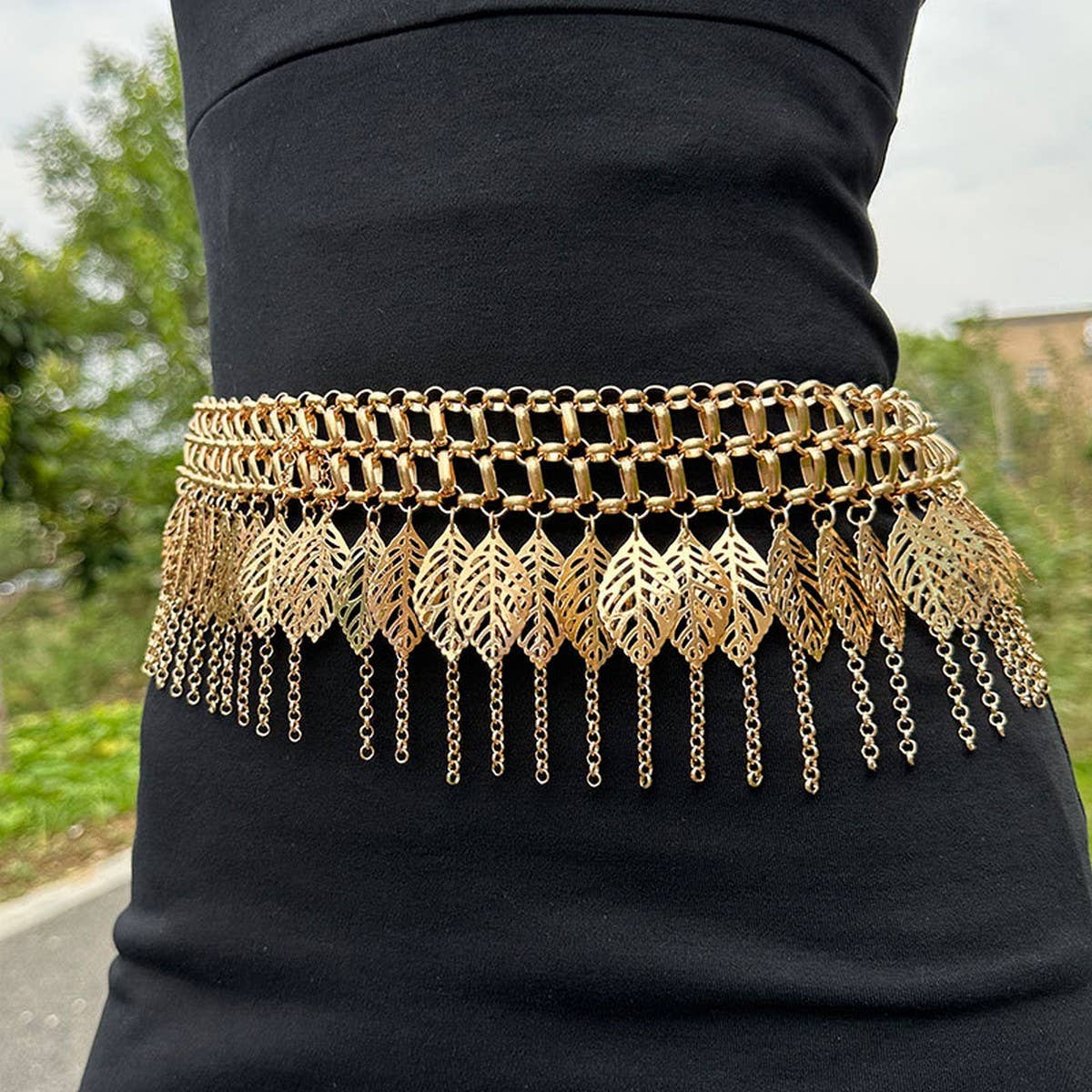 Layered Gold Leaf Tassel Hanfu Waist Chain