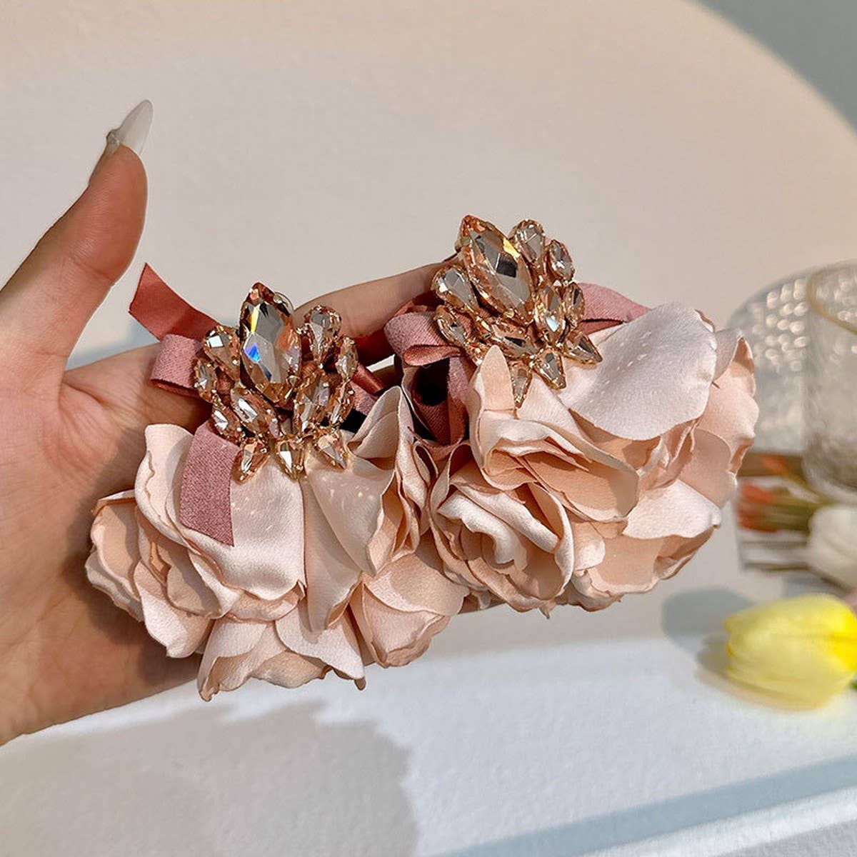 Handmade Fabric Flower Earrings ? Bold Drop Design