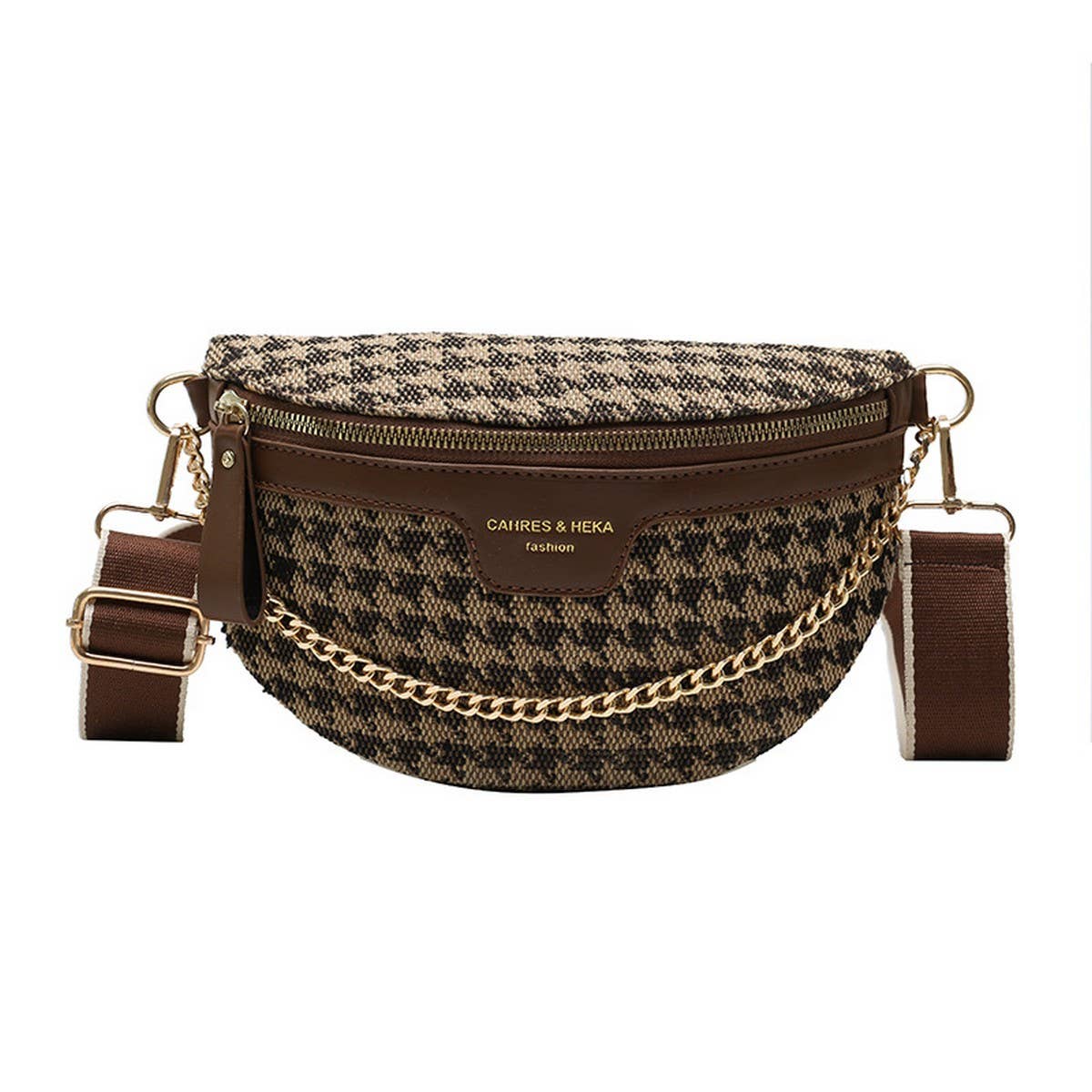 LEOPARD PRINT BLACK CHAIN STRAP FANNY BELT BAG_CWAB0923