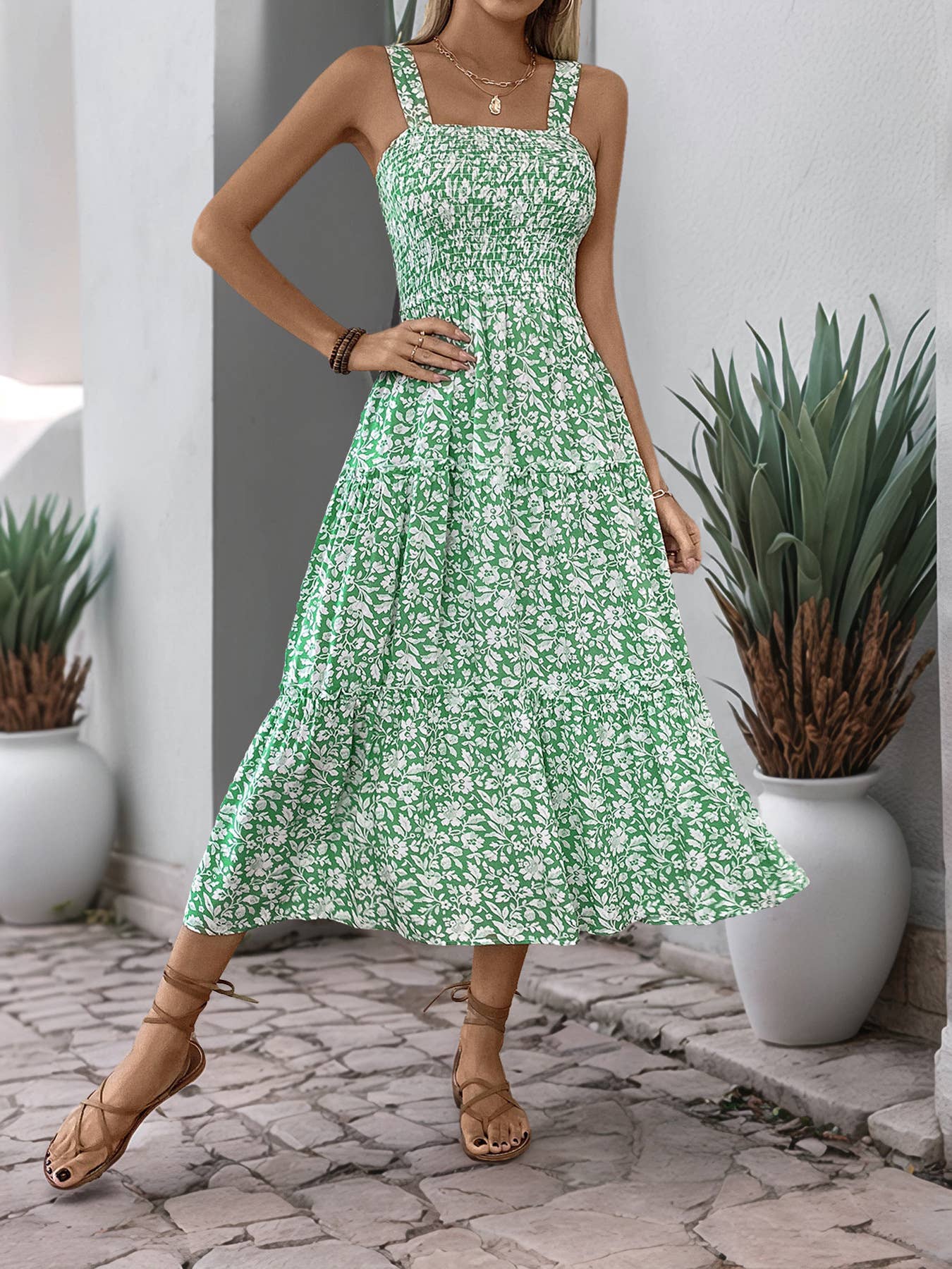 Floral sleeveless sundress sweet country style