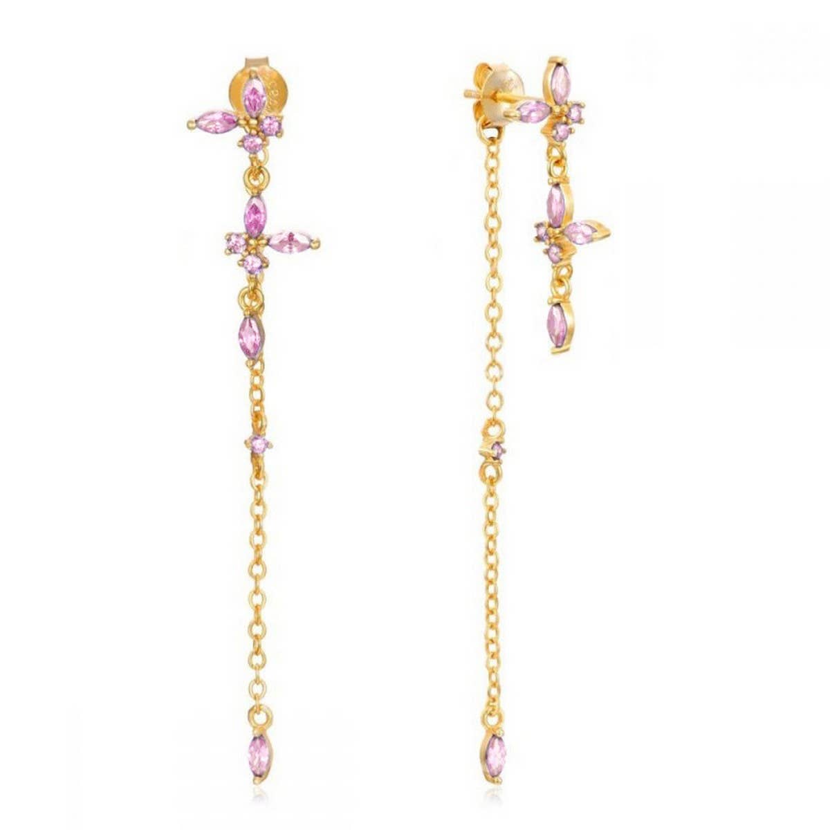 GEOMETRIC ZIRCON OCTAGONAL CHAIN EARRINGS