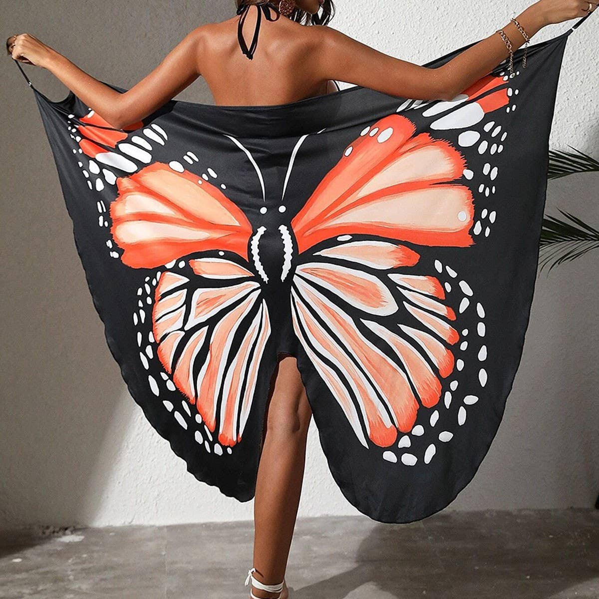 3D Butterfly Print Beach Dress, Sling Resort Style_CWBLS0459