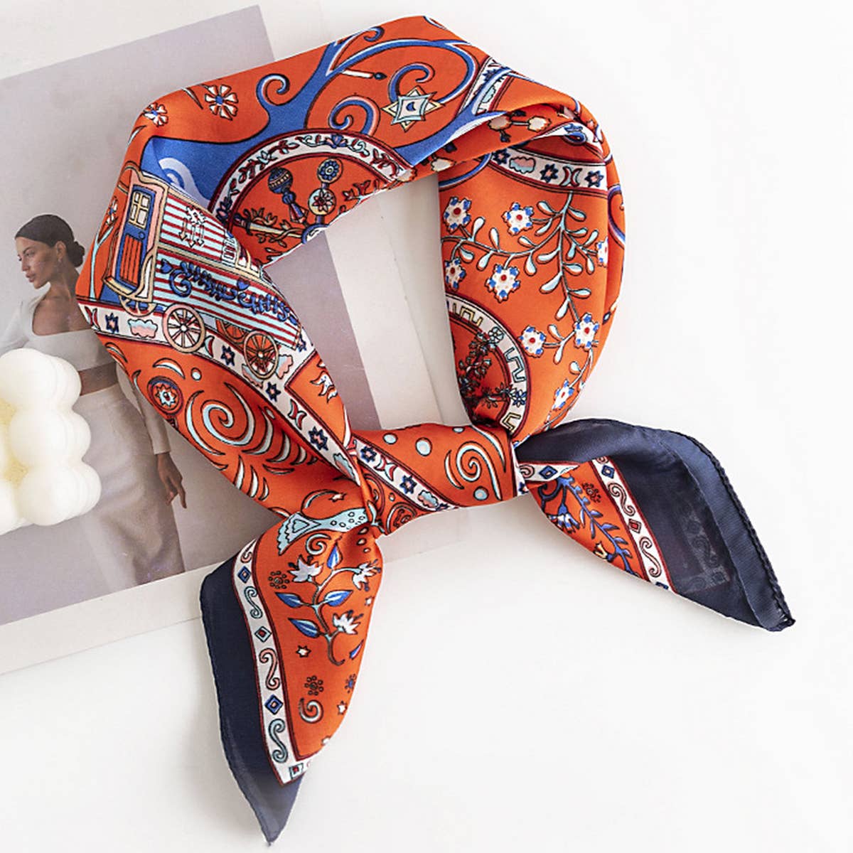 Floral Satin Square Scarf for Women’s Elegance