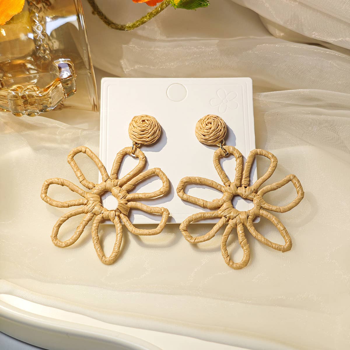 Colorful woven Raffia grass hollowed-out earrings