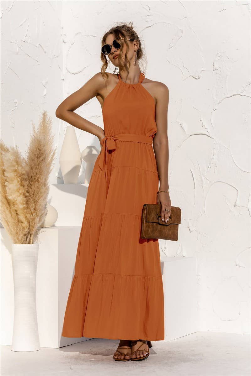 CWDMD4828_SUMMER HALTER NECK STRAPPY BACKLESS DRESS