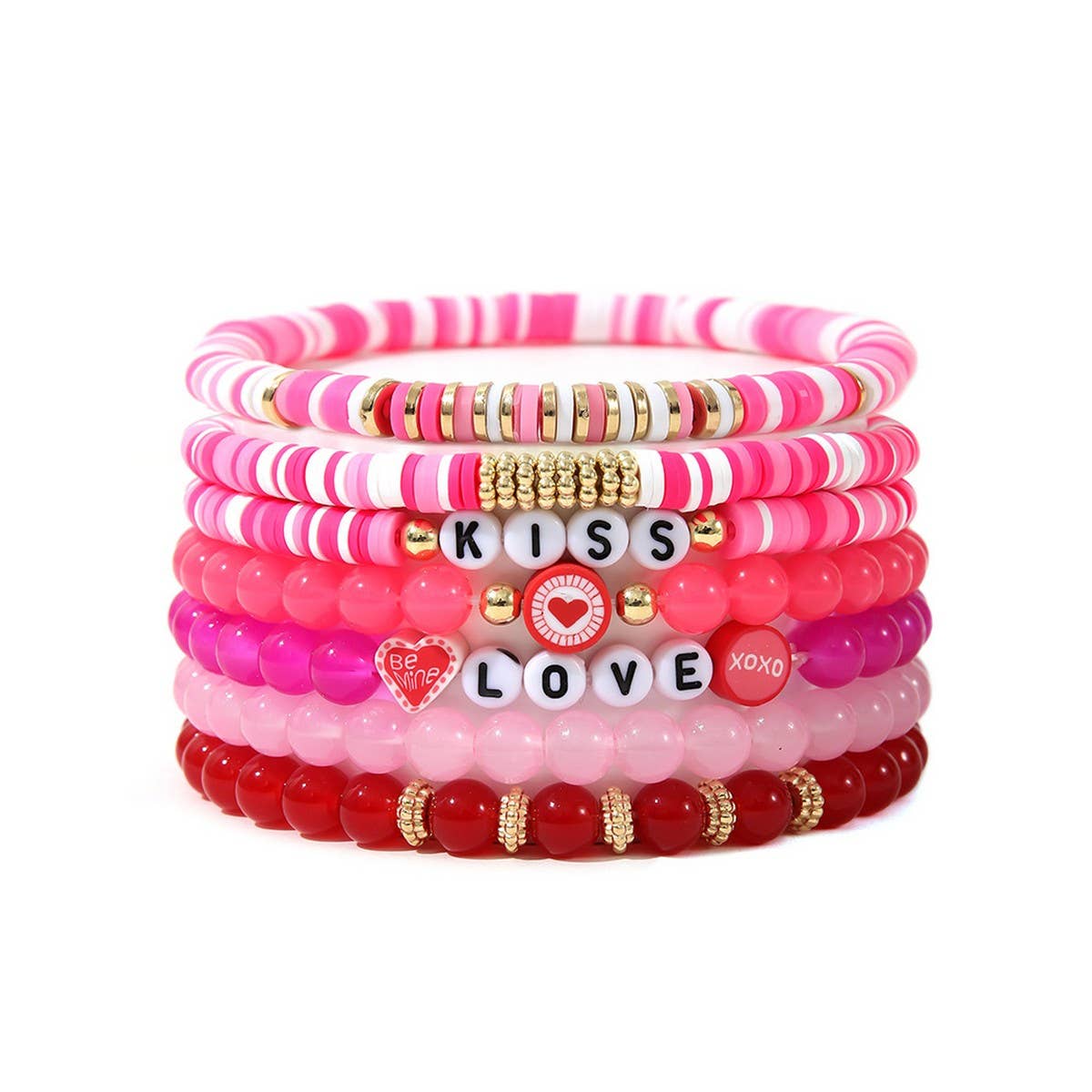 SWEET AND CUTE PINK HEART CLAY BRACELET SET