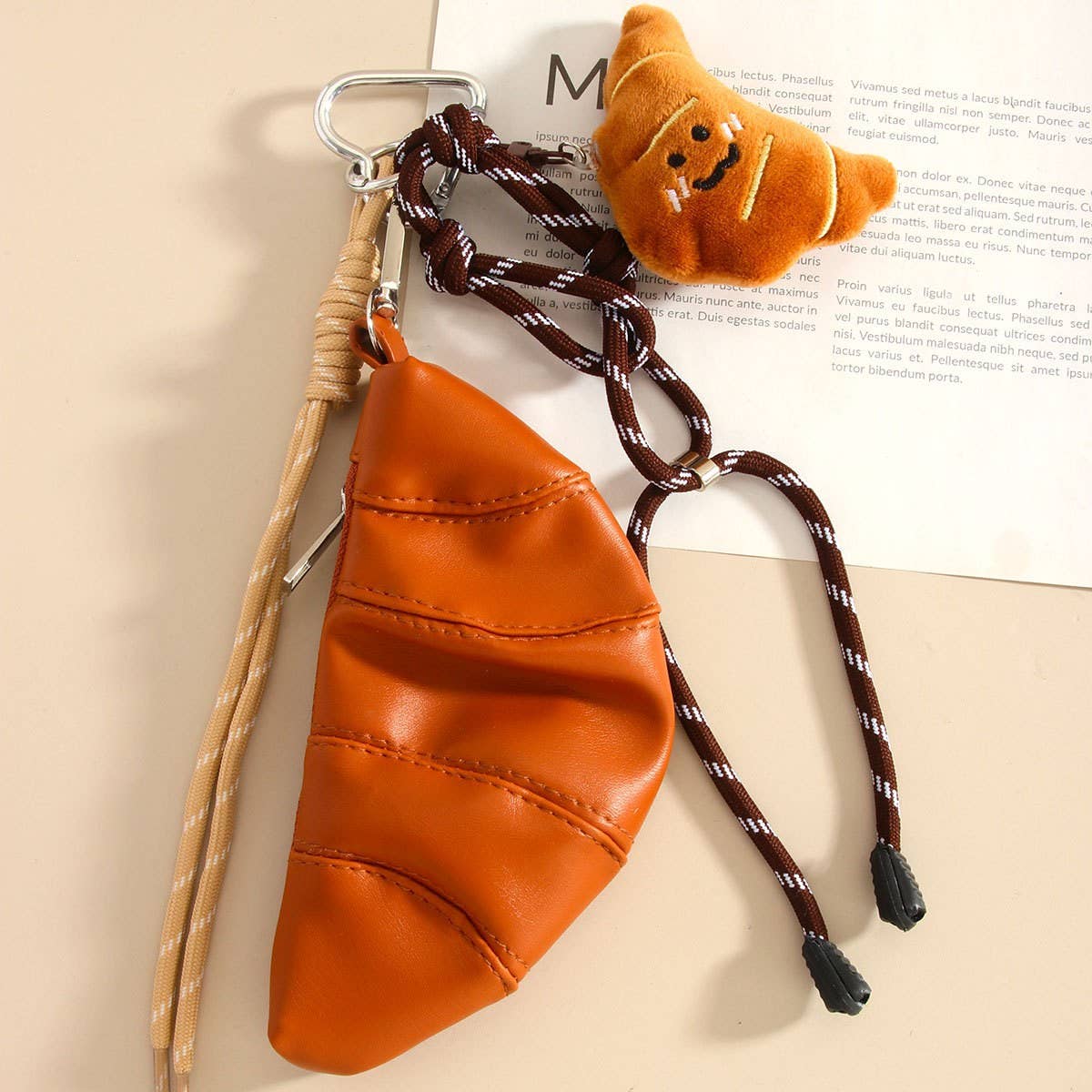 Vintage Croissant Coin Purse Keychain Charm