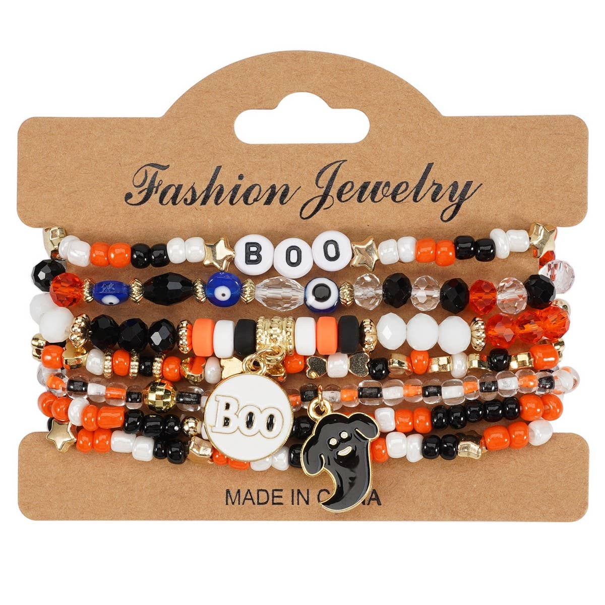 CWAJE05704_HALLOWEEN SKULL PUMPKIN GHOST BEADED BRACELET