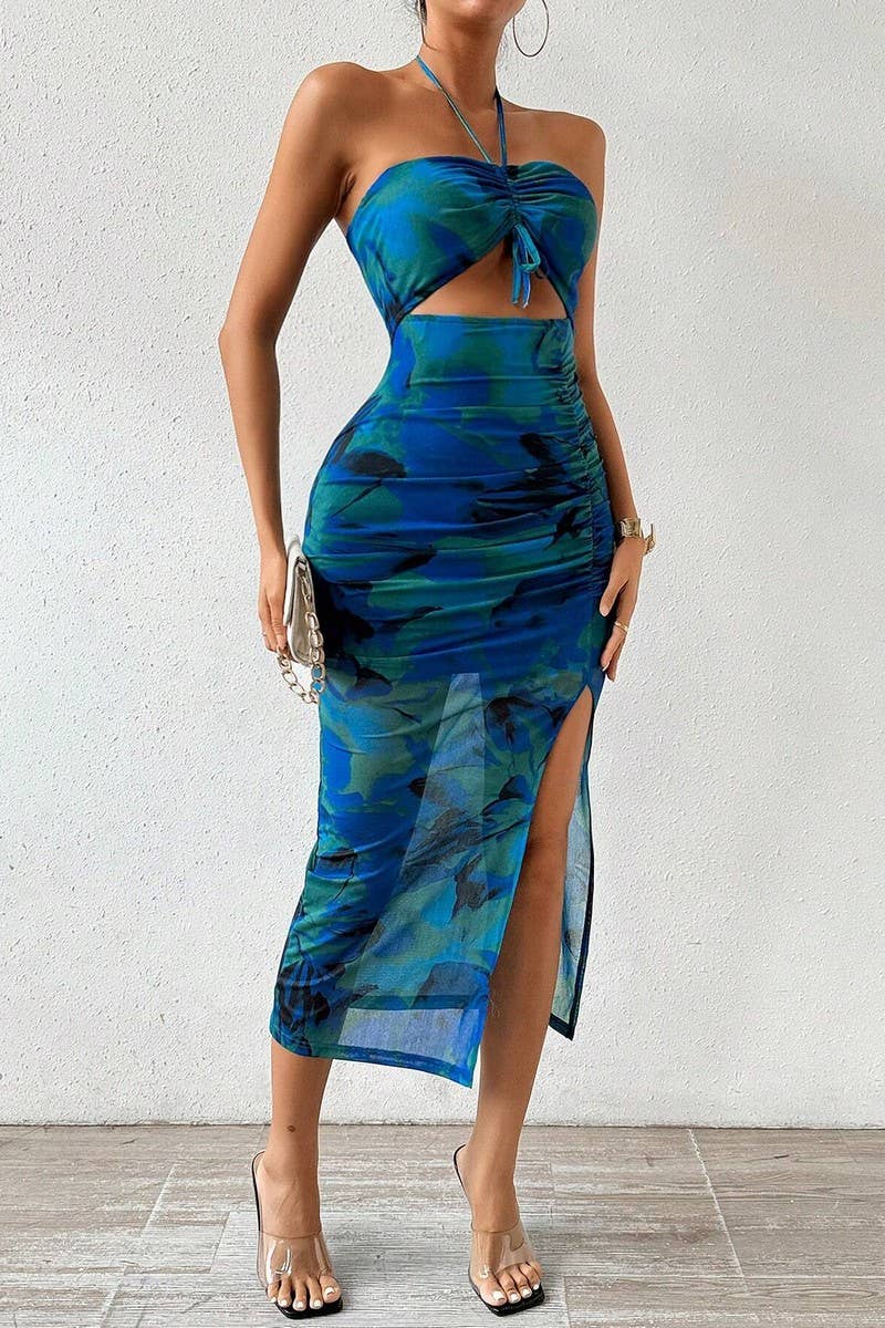 CWDMD5006_SUMMER SEXY BACKLESS PLEATED SLIM DRESS