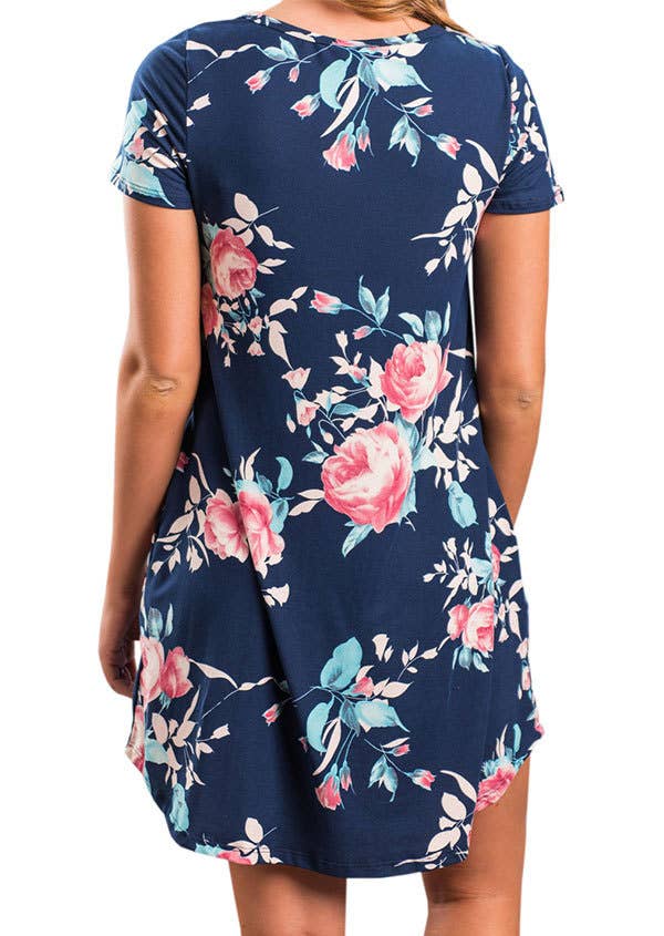 FLORAL PRINT BASIC CREW NECK PULLOVER DRESS