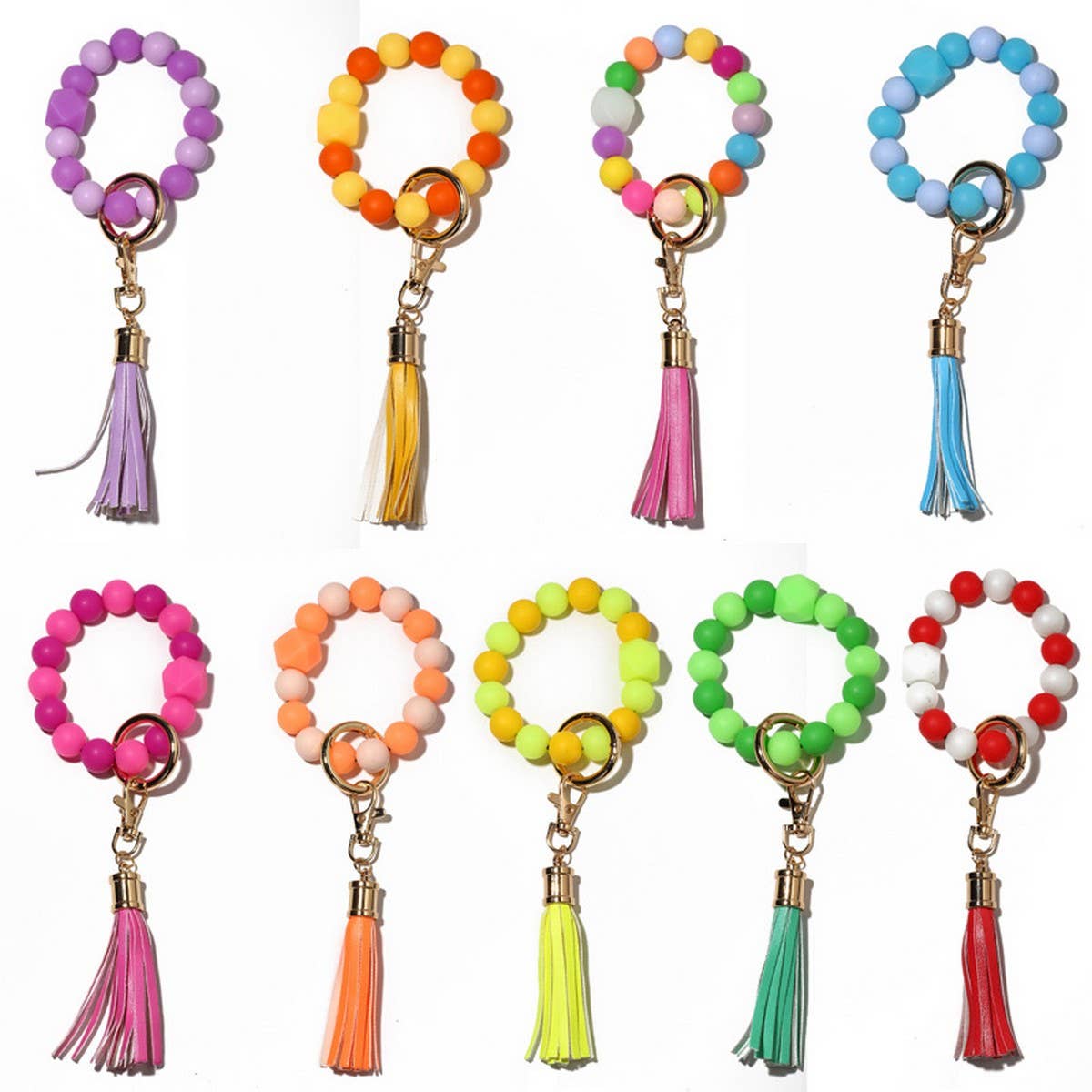 Glow Bead Bracelet Keychain Neon Silicone Wristband_CWAB5097