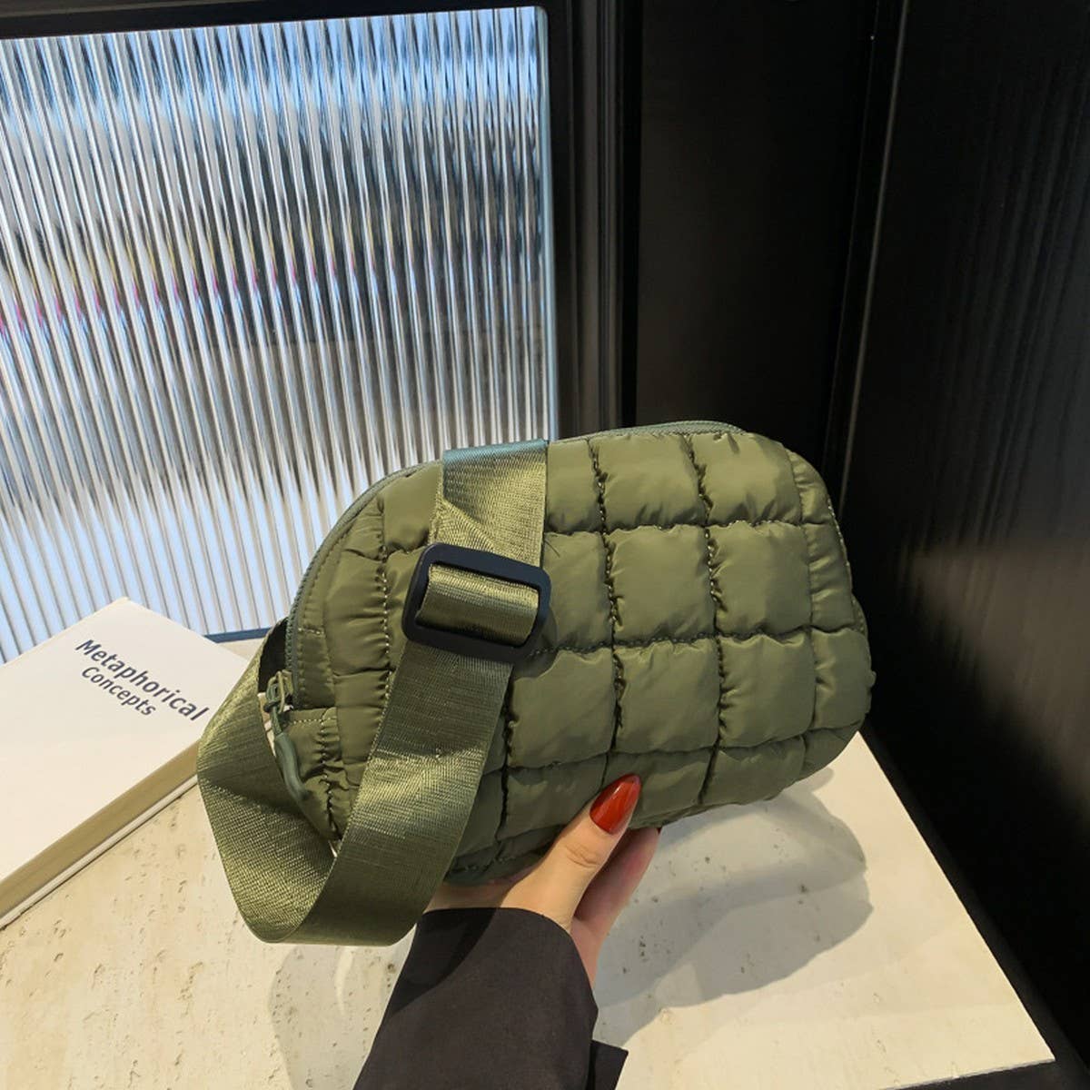 Plaid Puffer Waist Bag Crossbody Chest Pack_CUAB00496