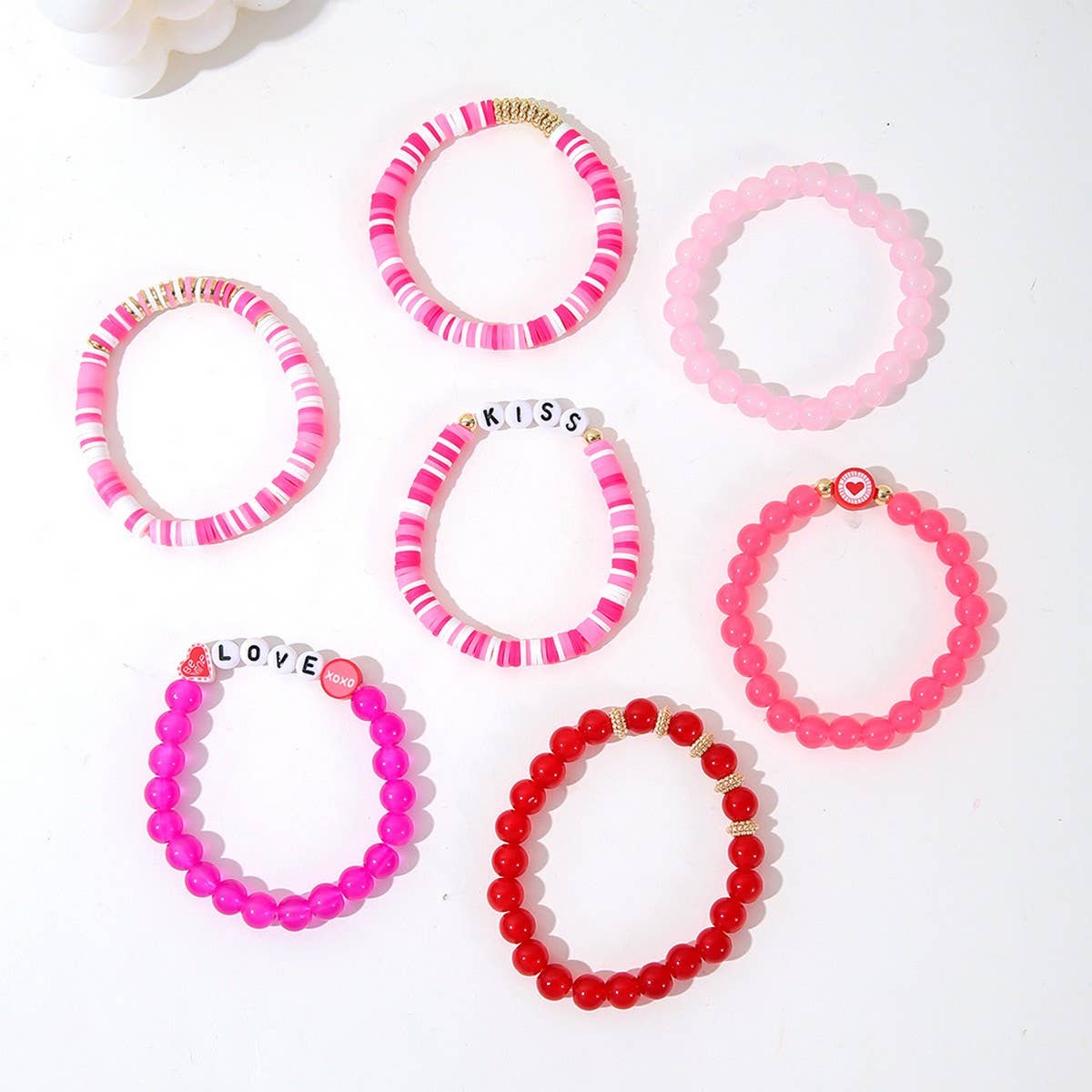 SWEET AND CUTE PINK HEART CLAY BRACELET SET