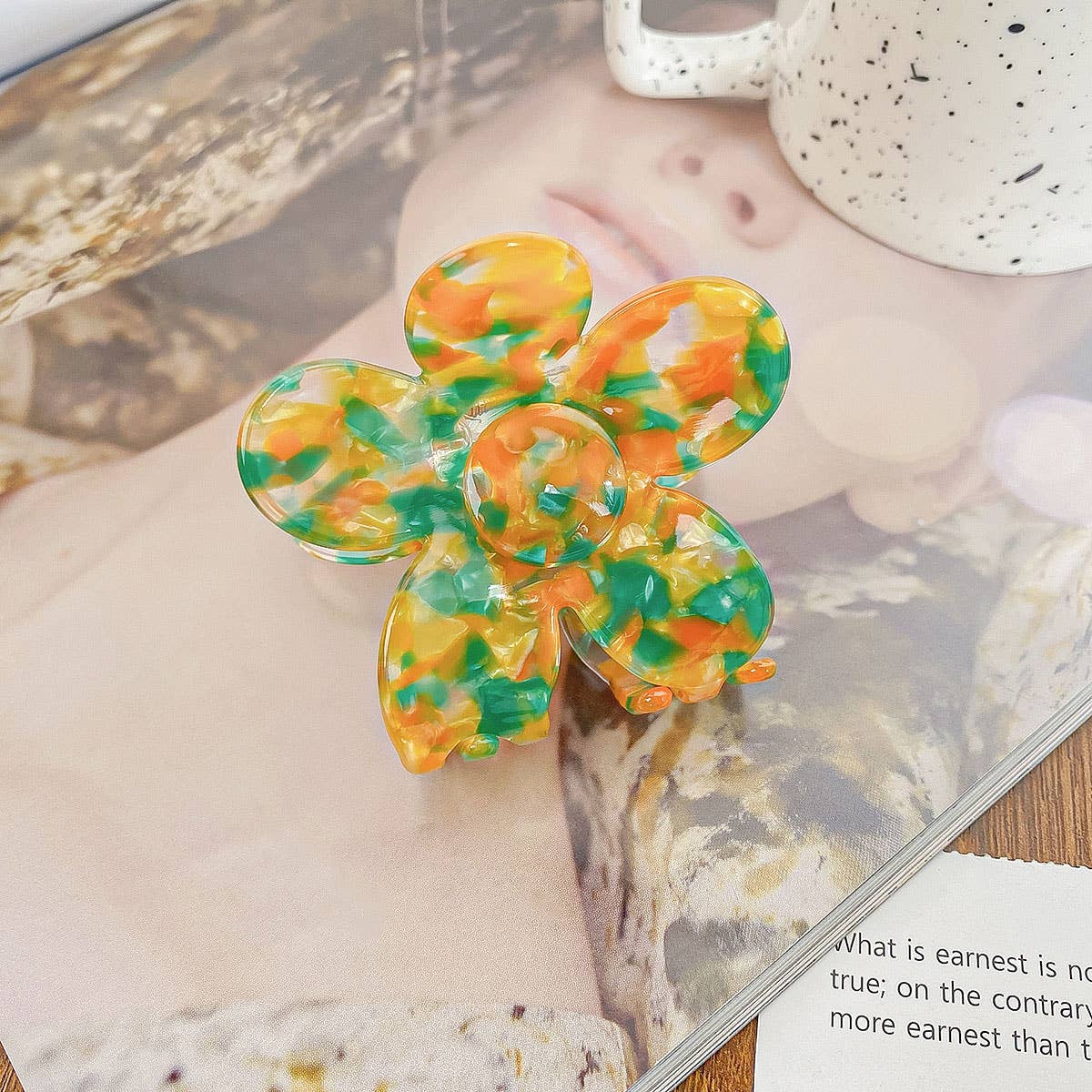 2.7" Flower Tortoise Shell Hair Claw Clips_CWAHA0383